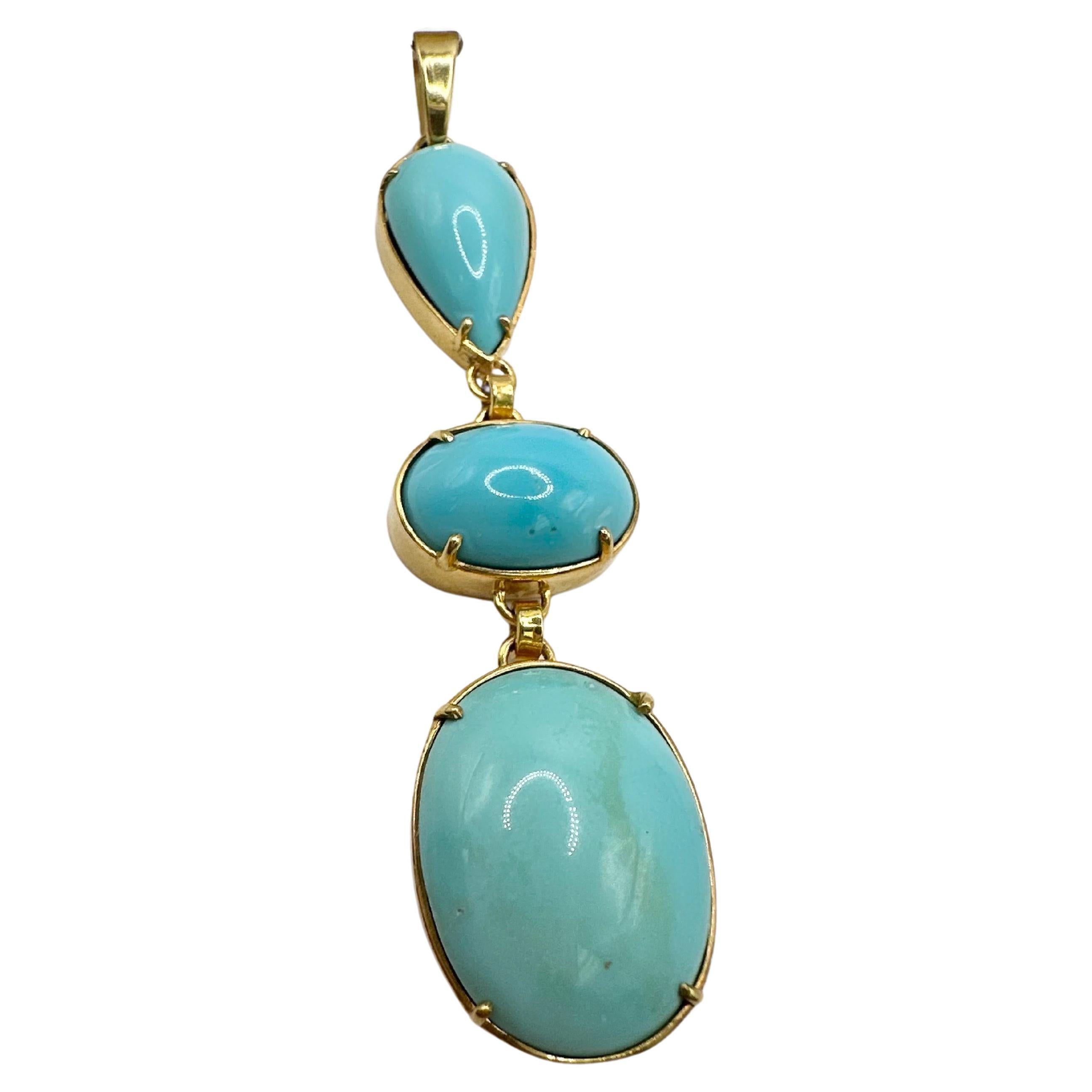 Persian Turquoise Pendant Necklace Long 18KT Solid Gold For Sale At 1stDibs
