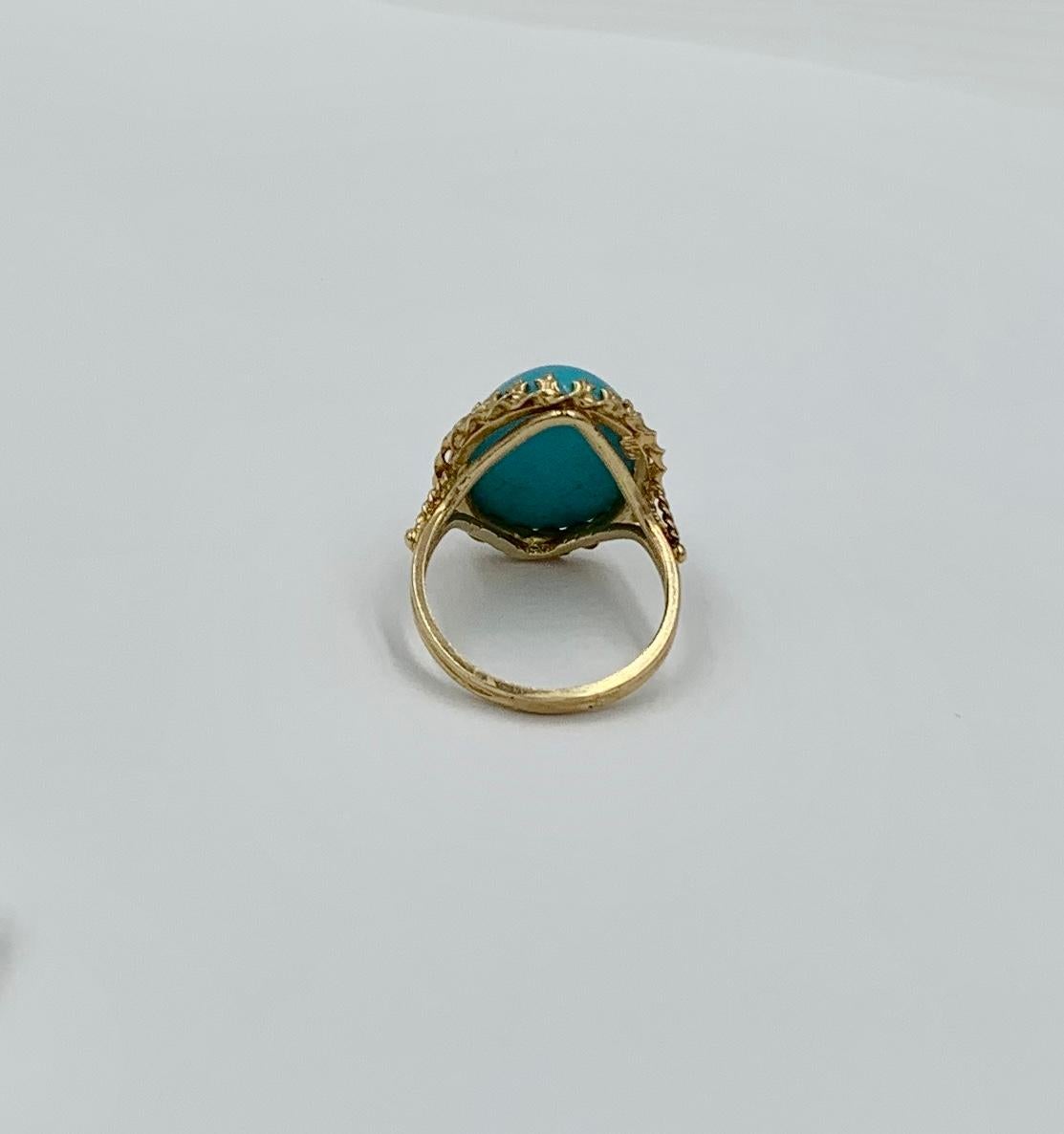 Persian Turquoise Ring Retro Cocktail 14 Karat Yellow Gold For Sale at ...