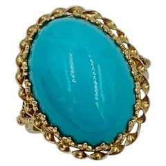 Persian Turquoise Ring Vintage Cocktail 14 Karat Yellow Gold