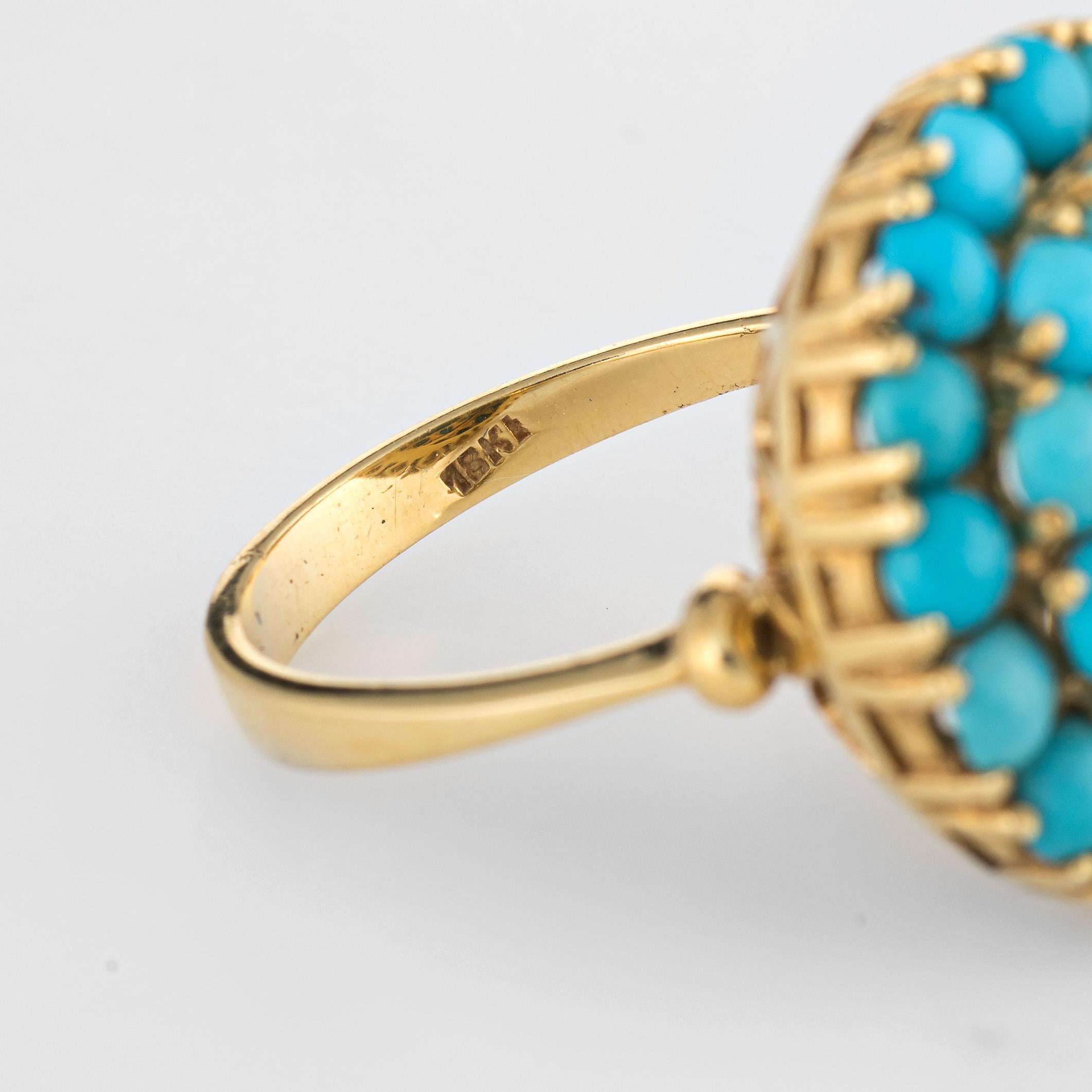 Round Cut Persian Turquoise Ring Vintage 18 Karat Gold Round Cluster Estate Fine Jewelry