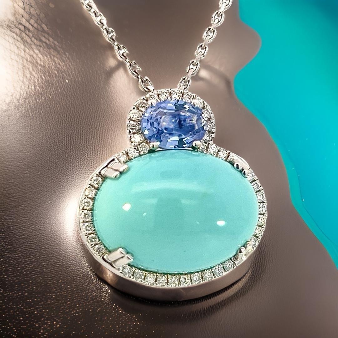De las mujeres Turquesa Persa Zafiro Diamante Collar 17