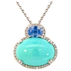 Turquesa Persa Zafiro Diamante Collar 17" 14k WG 19.03 TCW Certificado