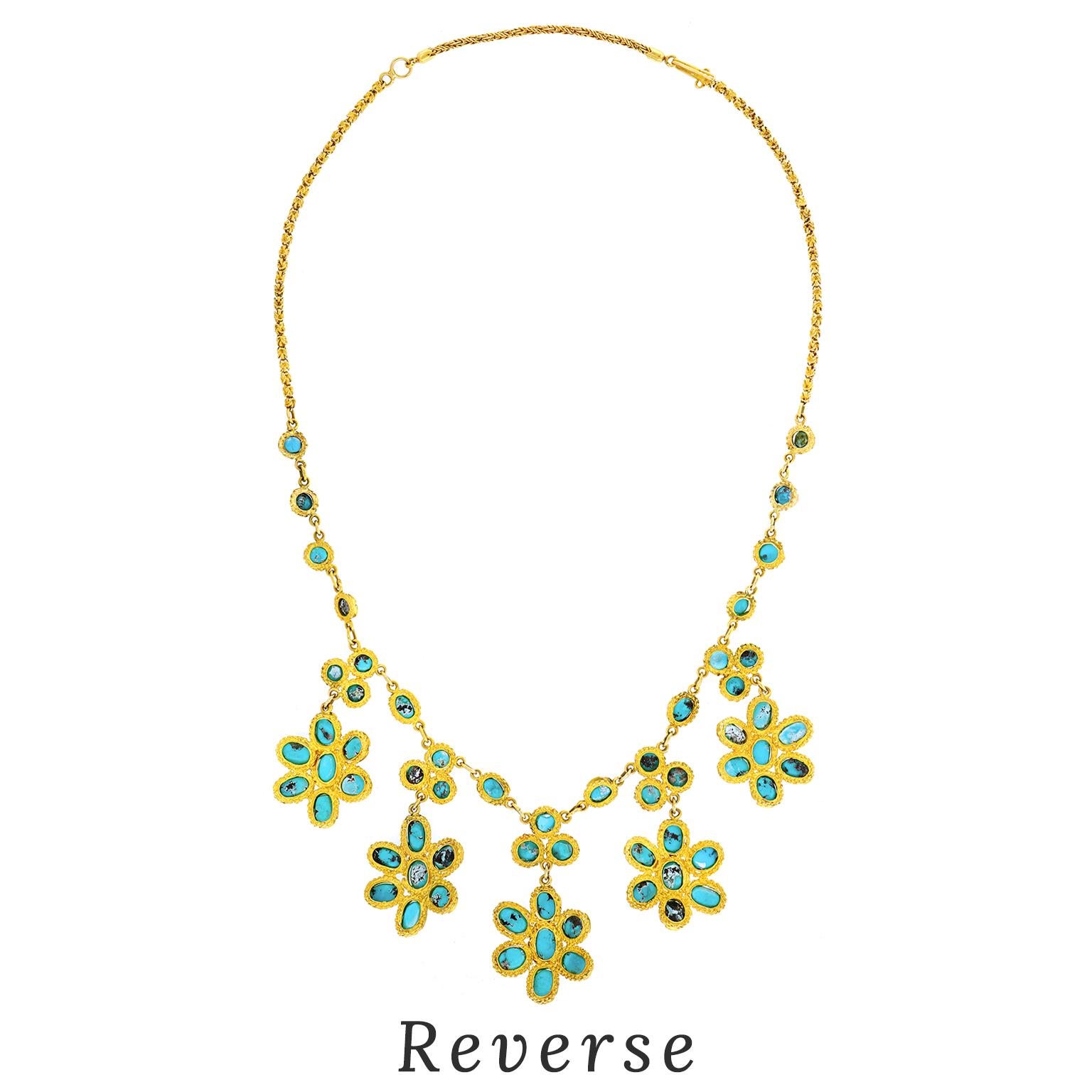 Persian Turquoise-set Gold Sixties Necklace In Excellent Condition For Sale In Litchfield, CT
