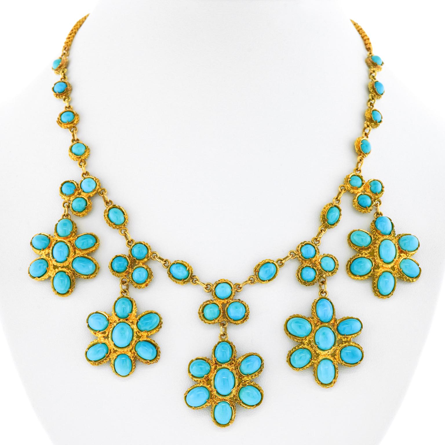 Persian Turquoise-set Gold Sixties Necklace For Sale 4