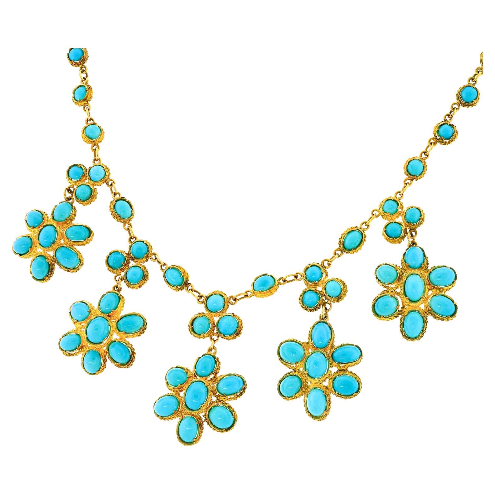 Persian Turquoise-set Gold Sixties Necklace For Sale