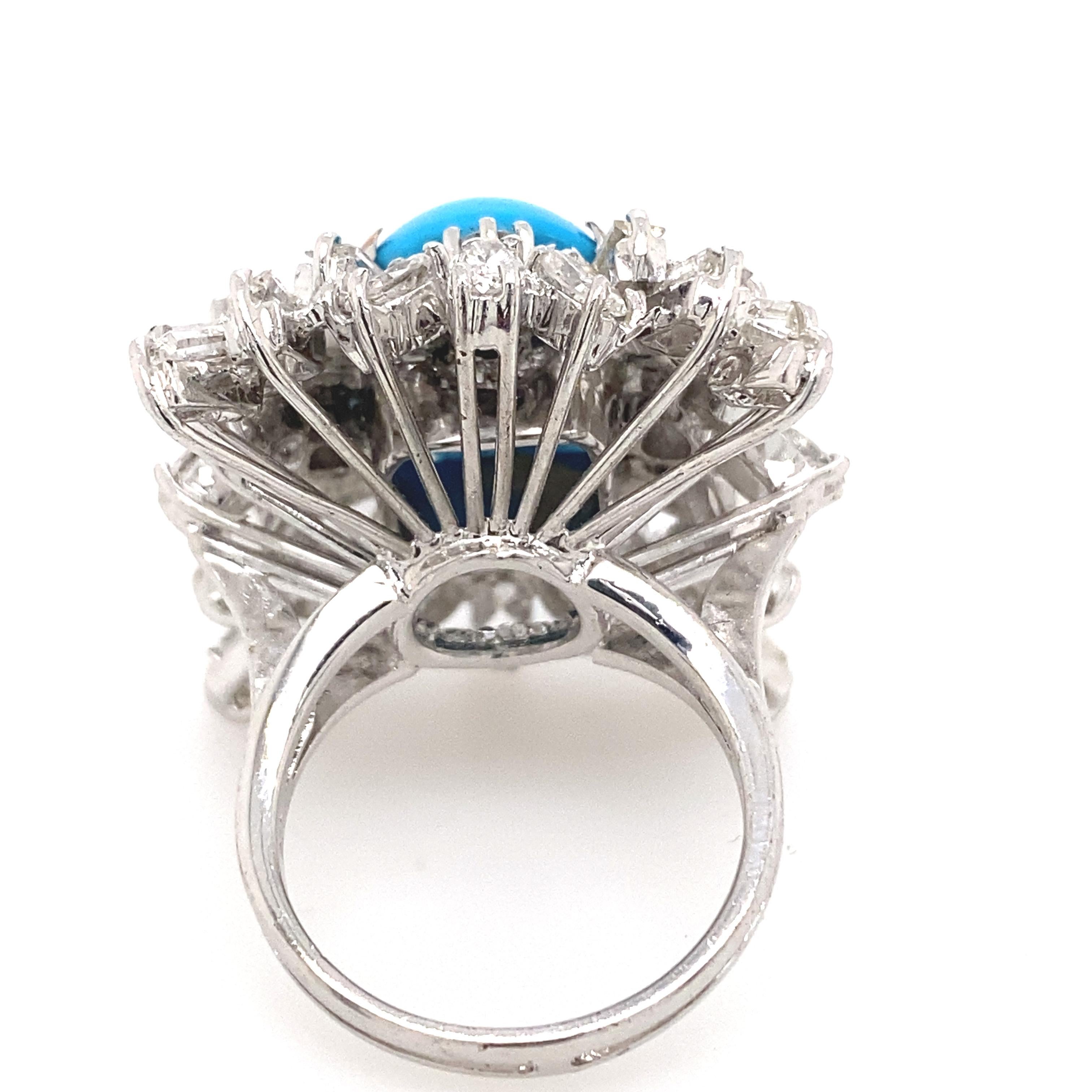 Persian Turquoise with Diamonds Vintage Ring 18 Karat White Gold In Excellent Condition In BEVERLY HILLS, CA