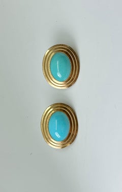 Persische Türkis-Ohrringe aus Gelbgold 14 Karat Gold Antike Retro 1.1 Zoll