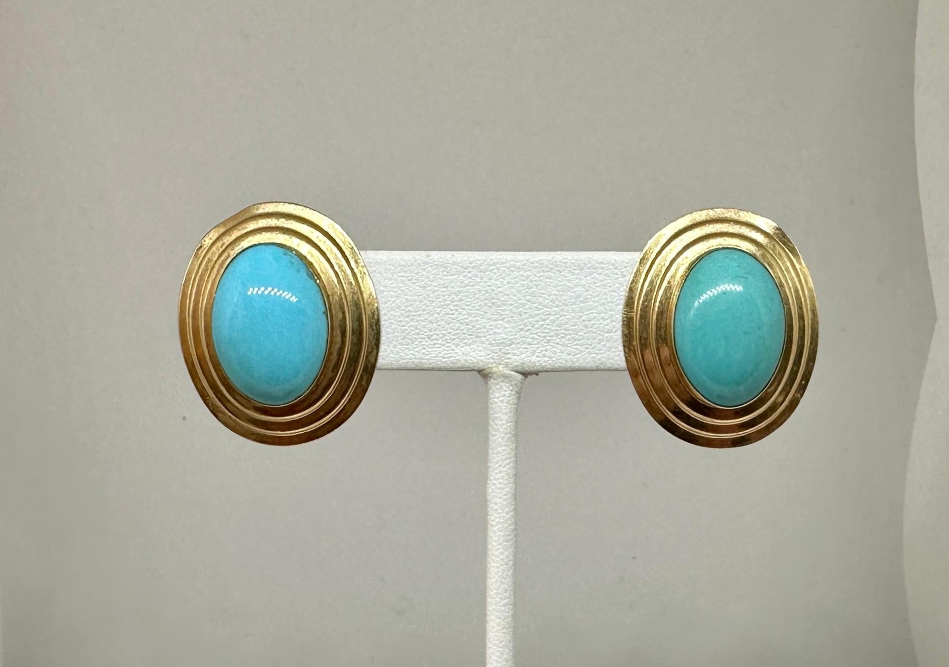 Persian Turquoise Yellow Gold Earrings 14 Karat Gold Antique Retro 1.1 Inches For Sale 1