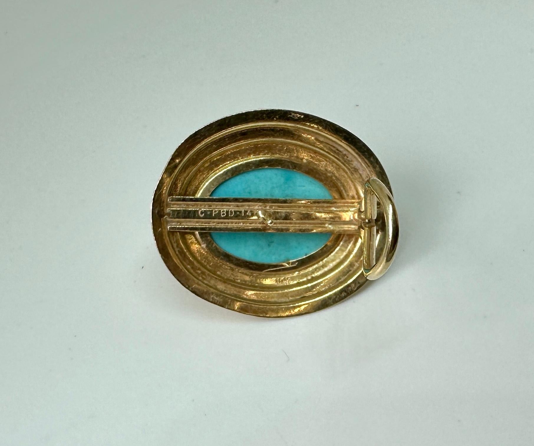 Persian Turquoise Yellow Gold Earrings 14 Karat Gold Antique Retro 1.1 Inches For Sale 3