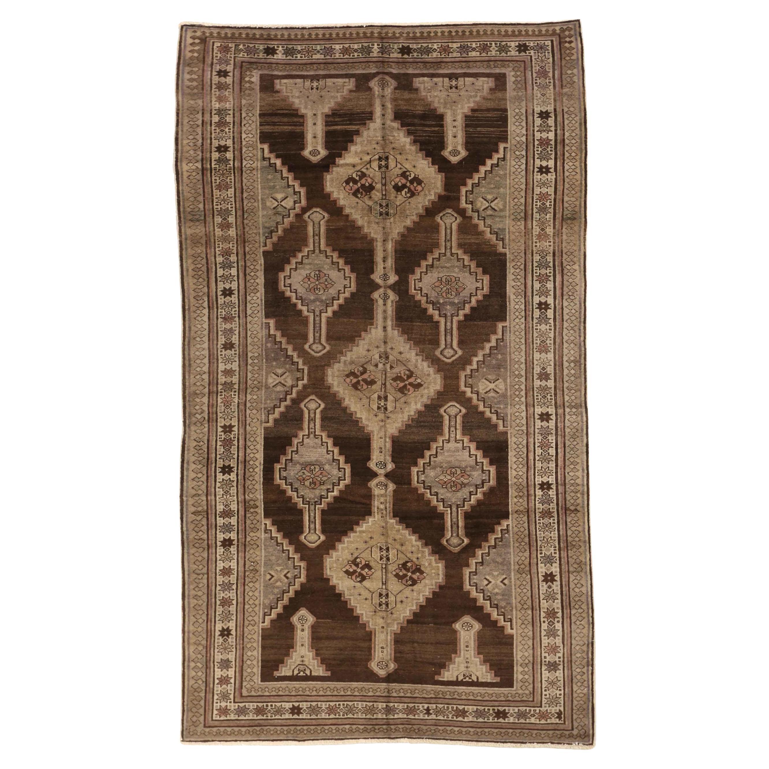 Tapis persan Varamin Circa 1910 - Laine Brown Ivoire Taupe 74102 en vente