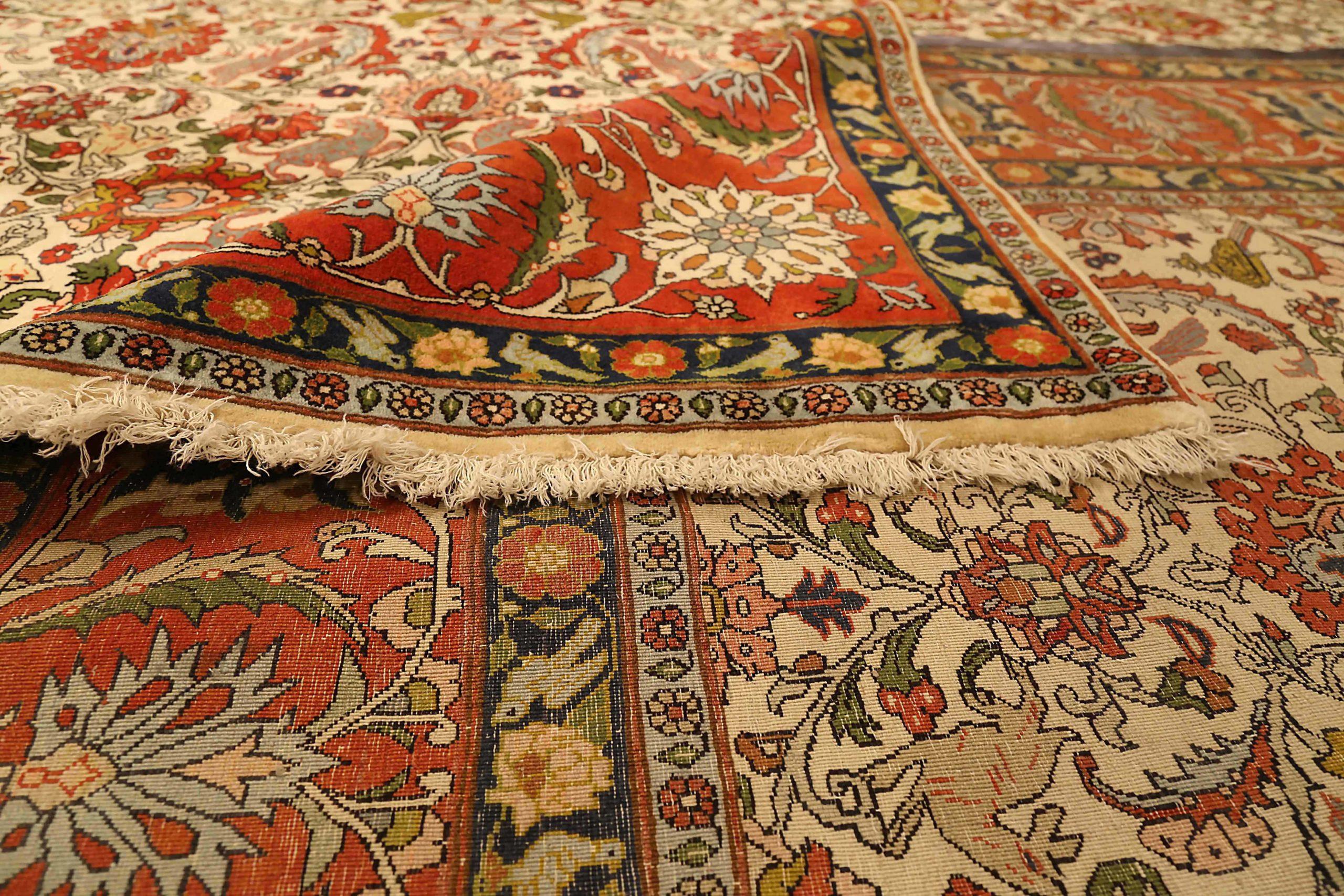 Persische Varamin-Teppiche Circa 1910 - Wolle Elfenbein Rot 71982 im Zustand „Hervorragend“ im Angebot in Dallas, TX