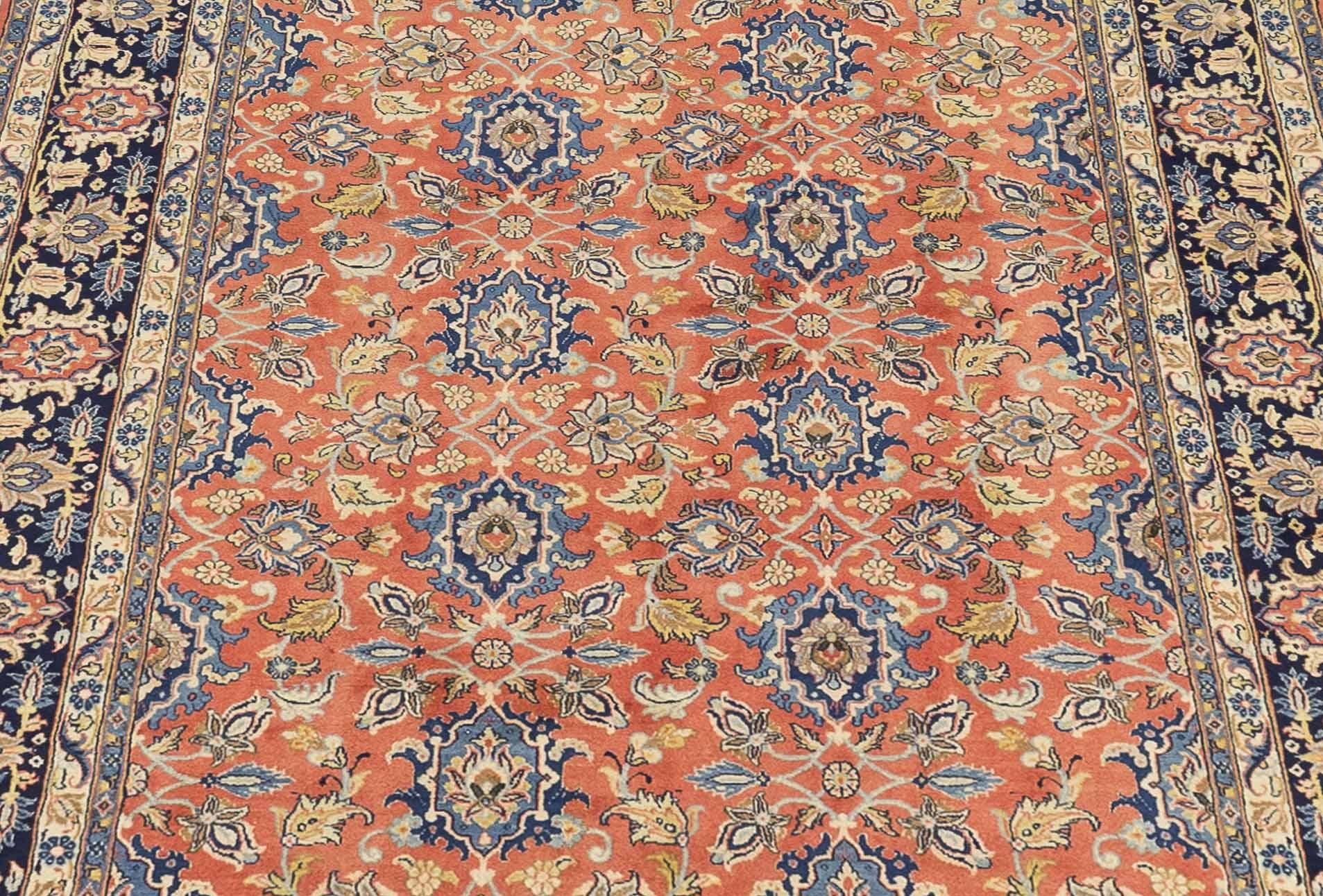 Persian Varamin Area Rugs Circa 1940 - Wool Blue Pink 10627 In Excellent Condition For Sale In Dallas, TX