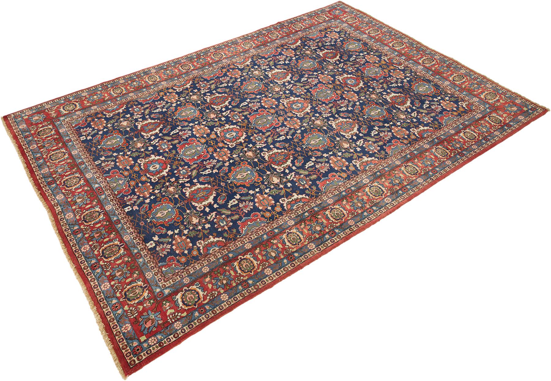 Persischer Varamin Teppich, handgeknüpft, 9.7x6.6 ft - Marineblau & Rot (Handgeknüpft) im Angebot