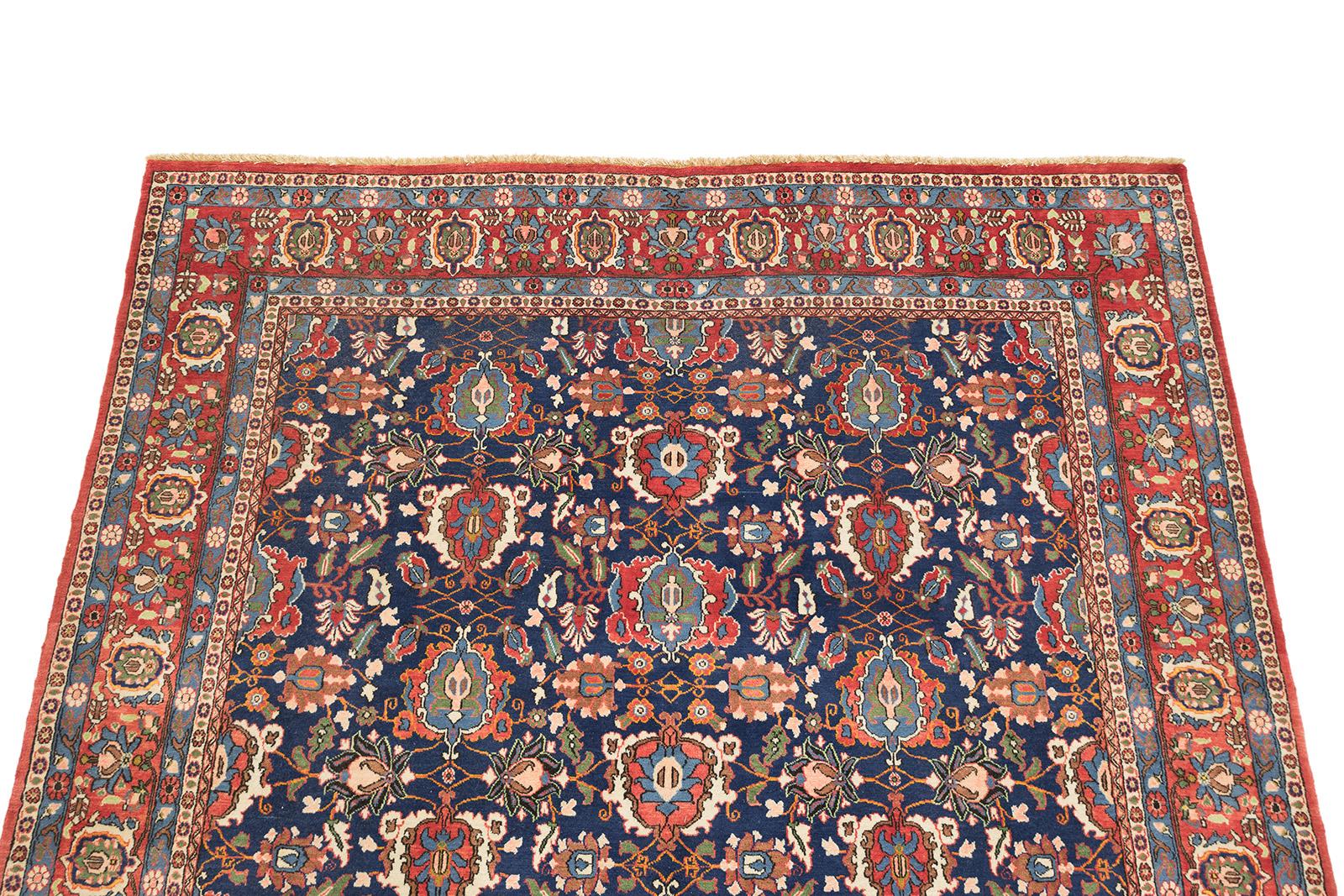 Persischer Varamin Teppich, handgeknüpft, 9.7x6.6 ft - Marineblau & Rot im Zustand „Hervorragend“ im Angebot in North Bergen, NJ