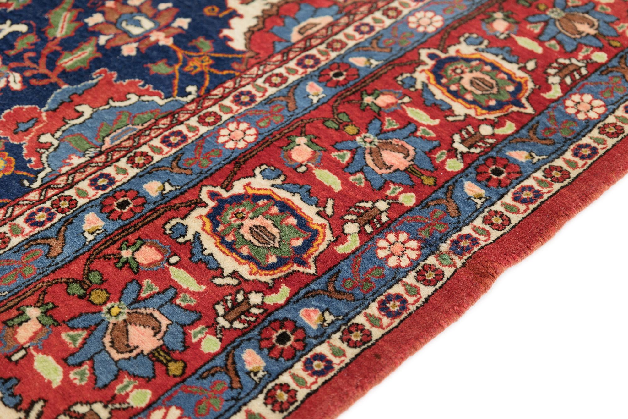 Persischer Varamin Teppich, handgeknüpft, 9.7x6.6 ft - Marineblau & Rot (Mitte des 20. Jahrhunderts) im Angebot