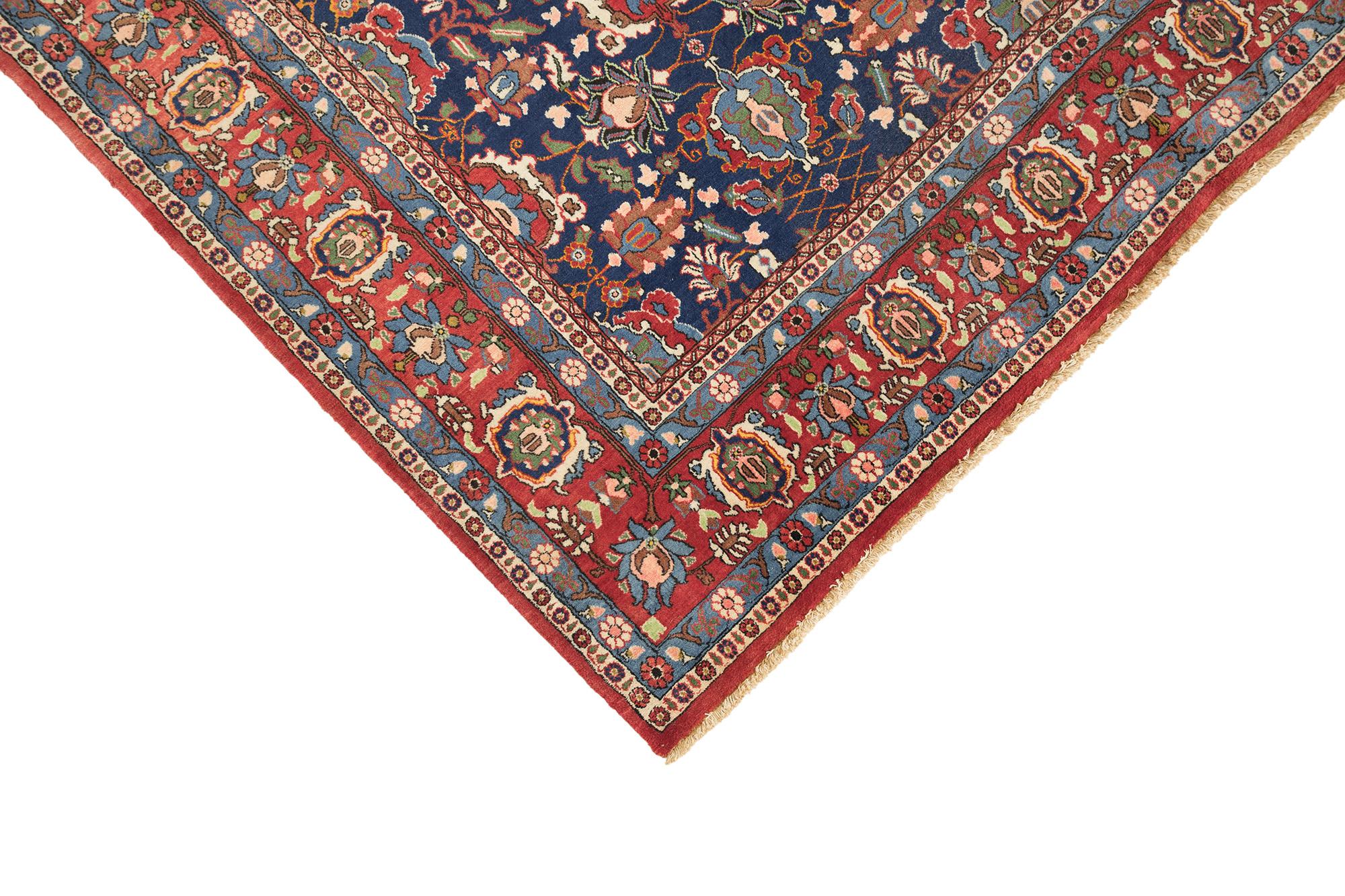 Persischer Varamin Teppich, handgeknüpft, 9.7x6.6 ft - Marineblau & Rot (Wolle) im Angebot