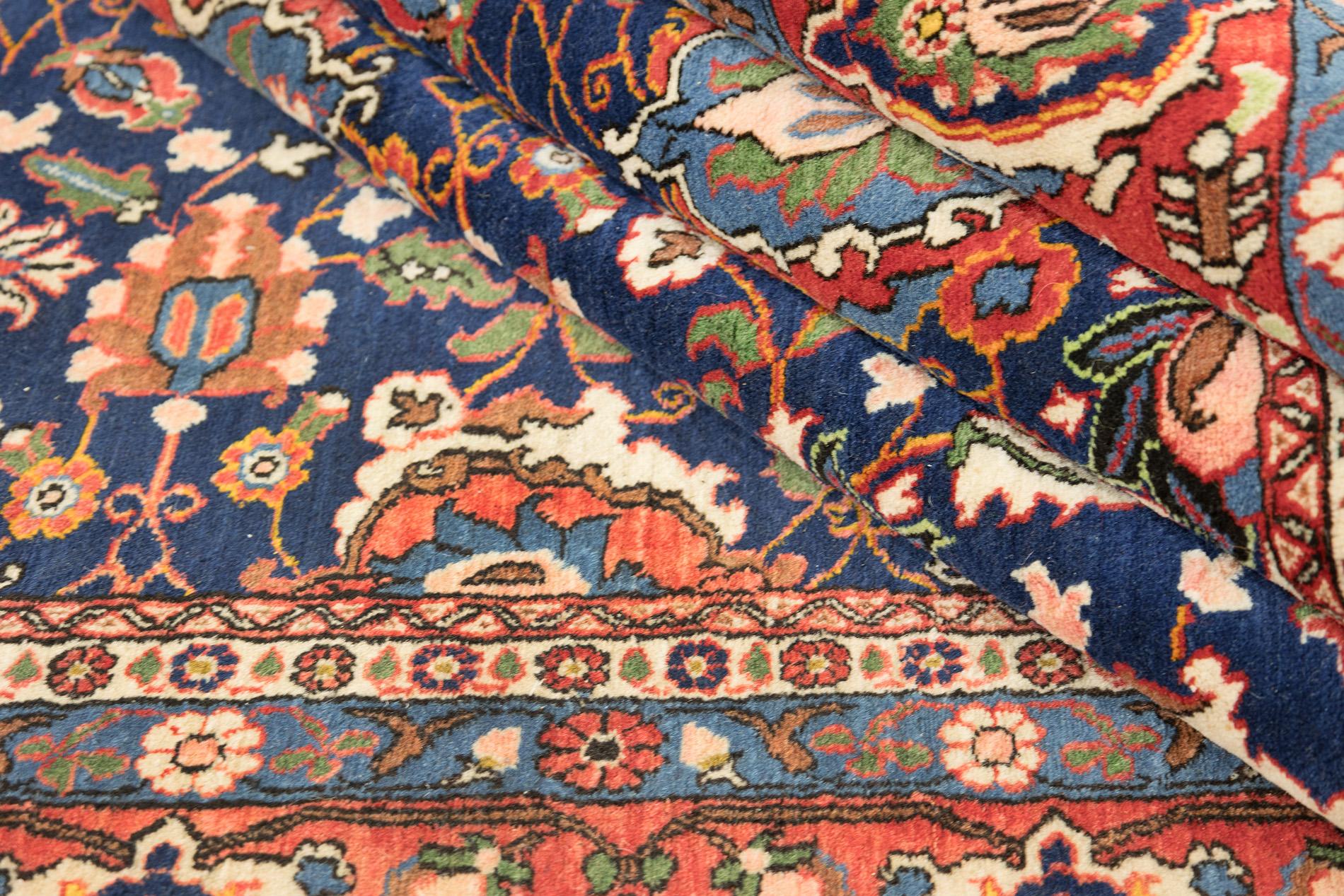 Persischer Varamin Teppich, handgeknüpft, 9.7x6.6 ft - Marineblau & Rot im Angebot 1