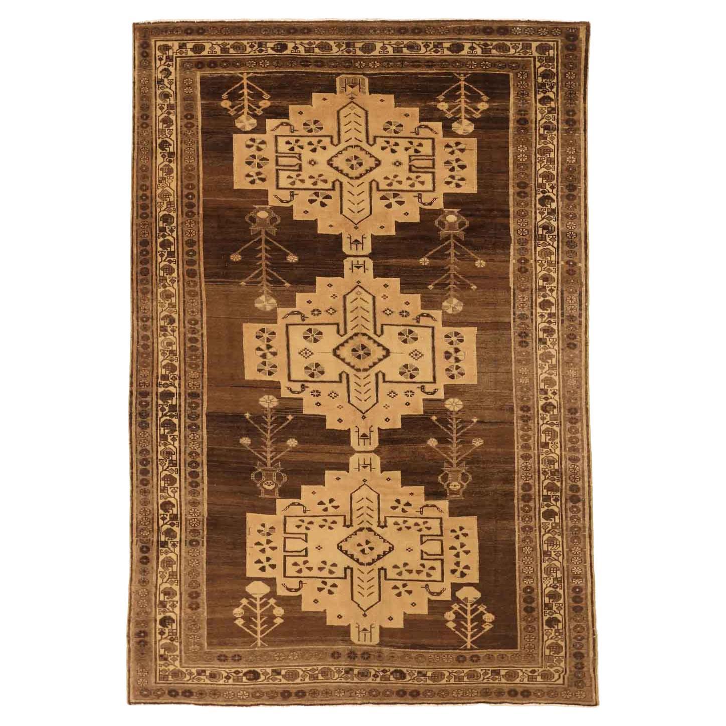 Persian Varamin Small Rug - Wool Brown Ivory 73453