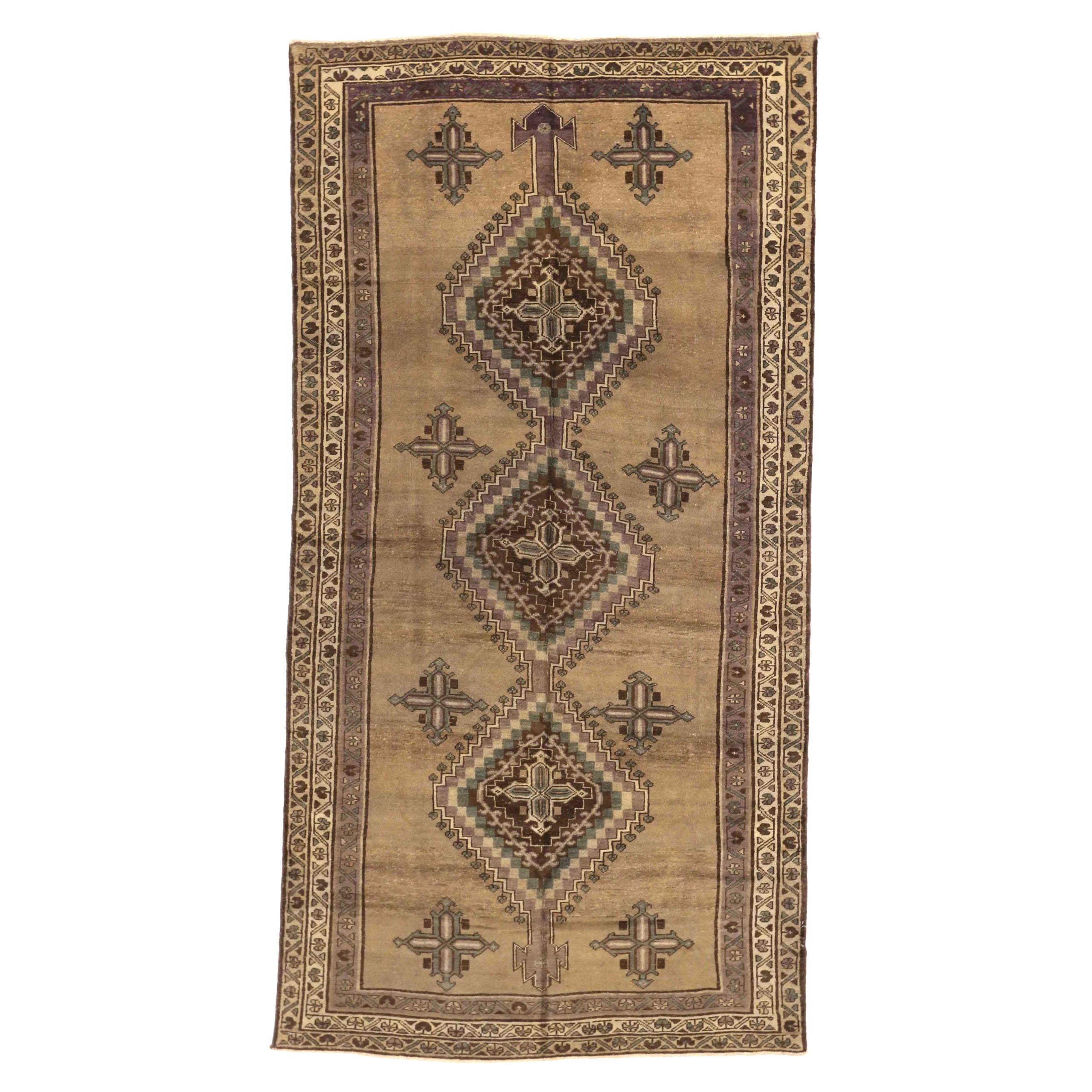 Tappeto persiano Varamin piccolo, circa 1910 - Lana Marrone Verde Avorio Purpel 74068