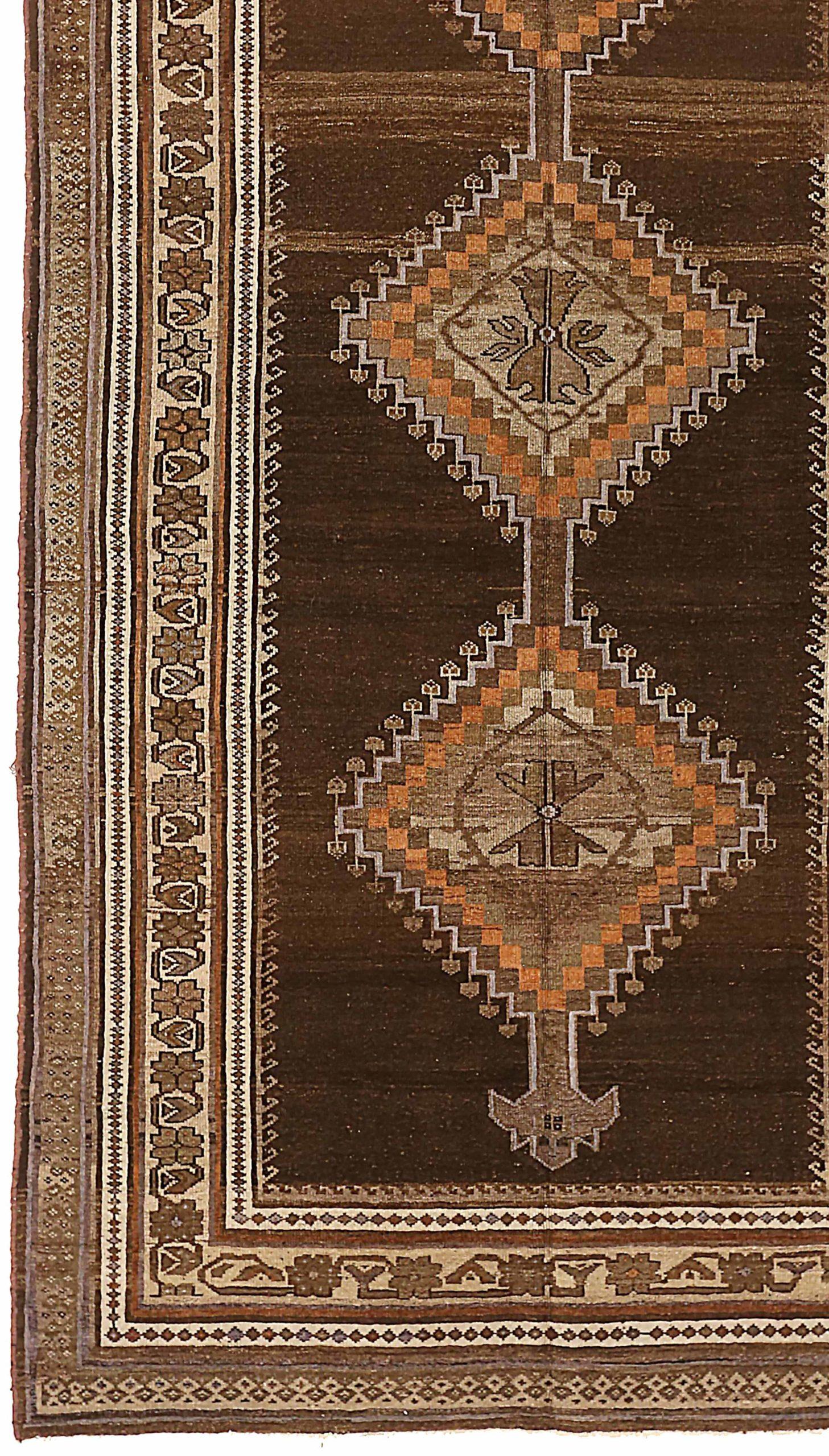 Asiatico Tappeto persiano Varamin Piccolo Circa 1910 - Lana Marrone Avorio Arancione 74006 in vendita