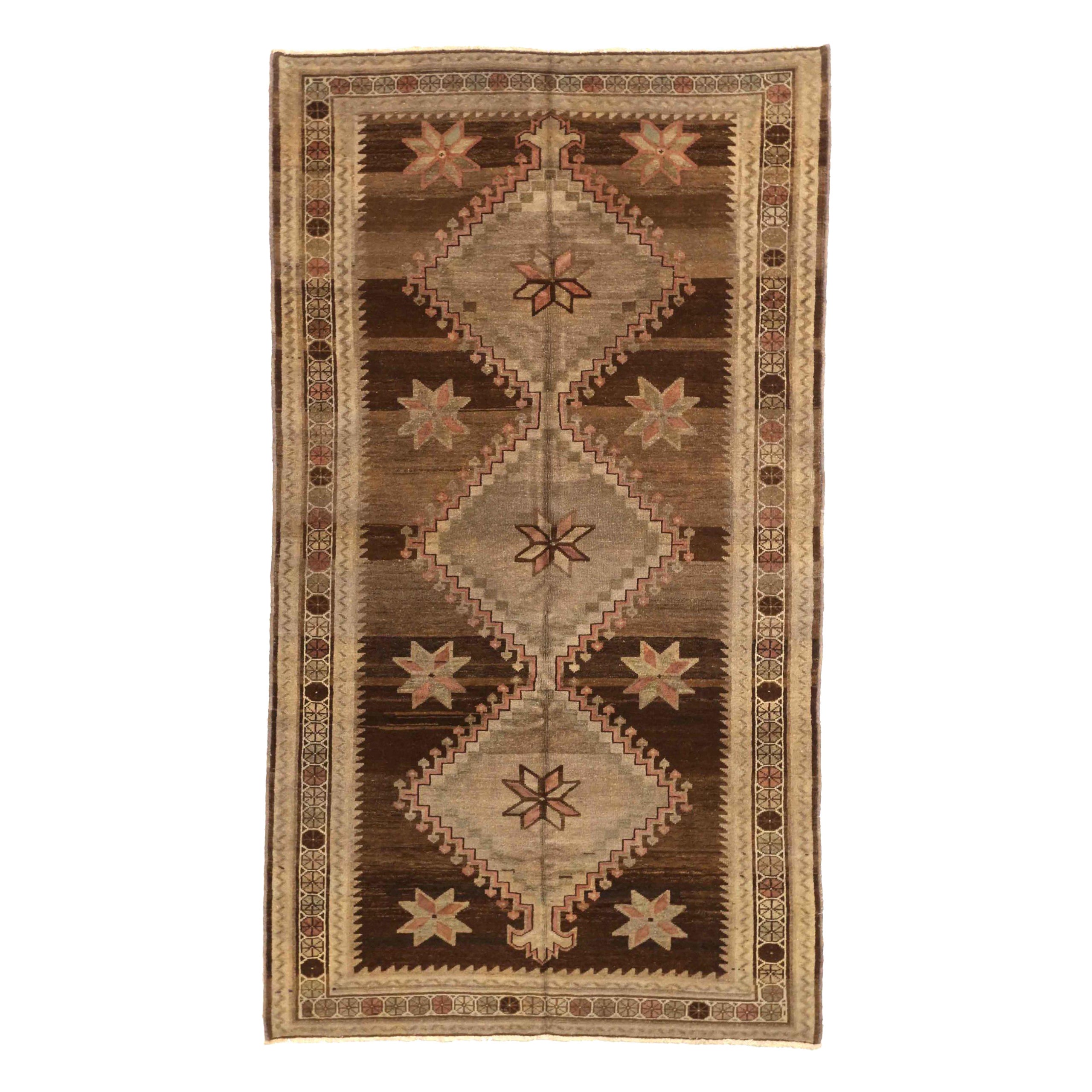 Persischer Varamin Kleinteppich CIRCA 1910 - Wolle Braun Elfenbein Rosa Taupe 74118