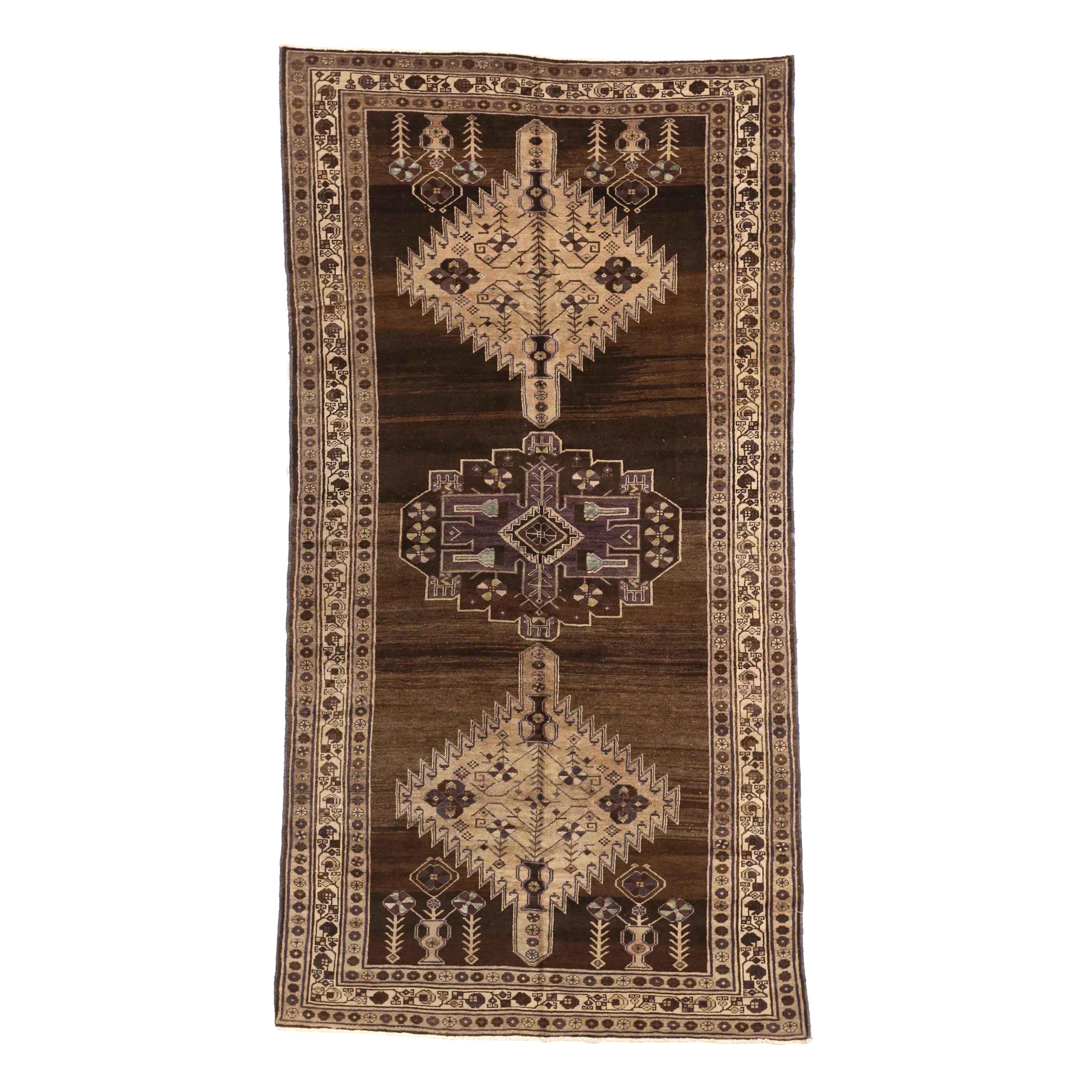 Tappeto persiano Varamin piccolo, circa 1910 - Lana Marrone Avorio Purpel 74064