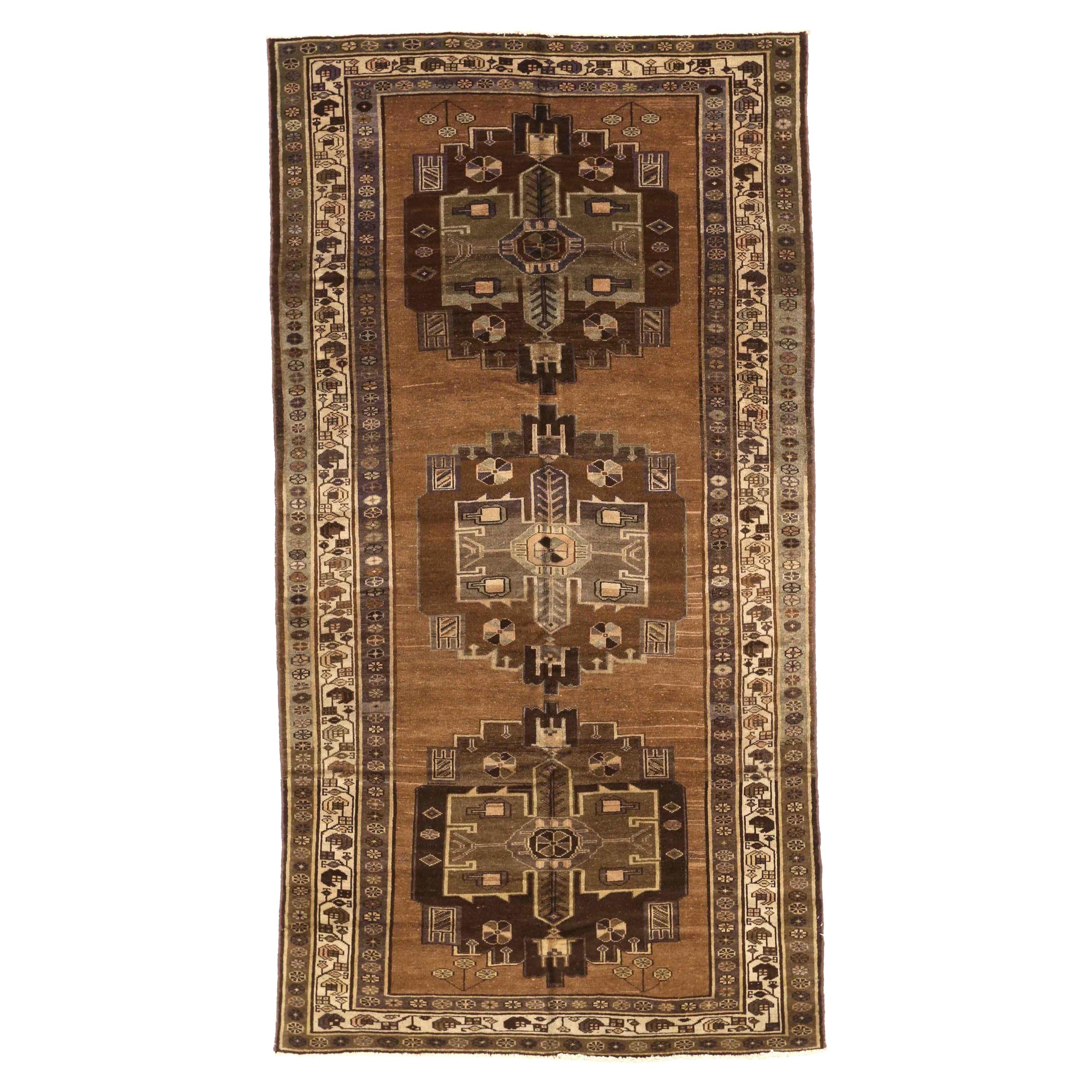 Alfombra Persa Varamin Pequeña Circa 1910 - Lana Marrón Marfil Terracota 74070