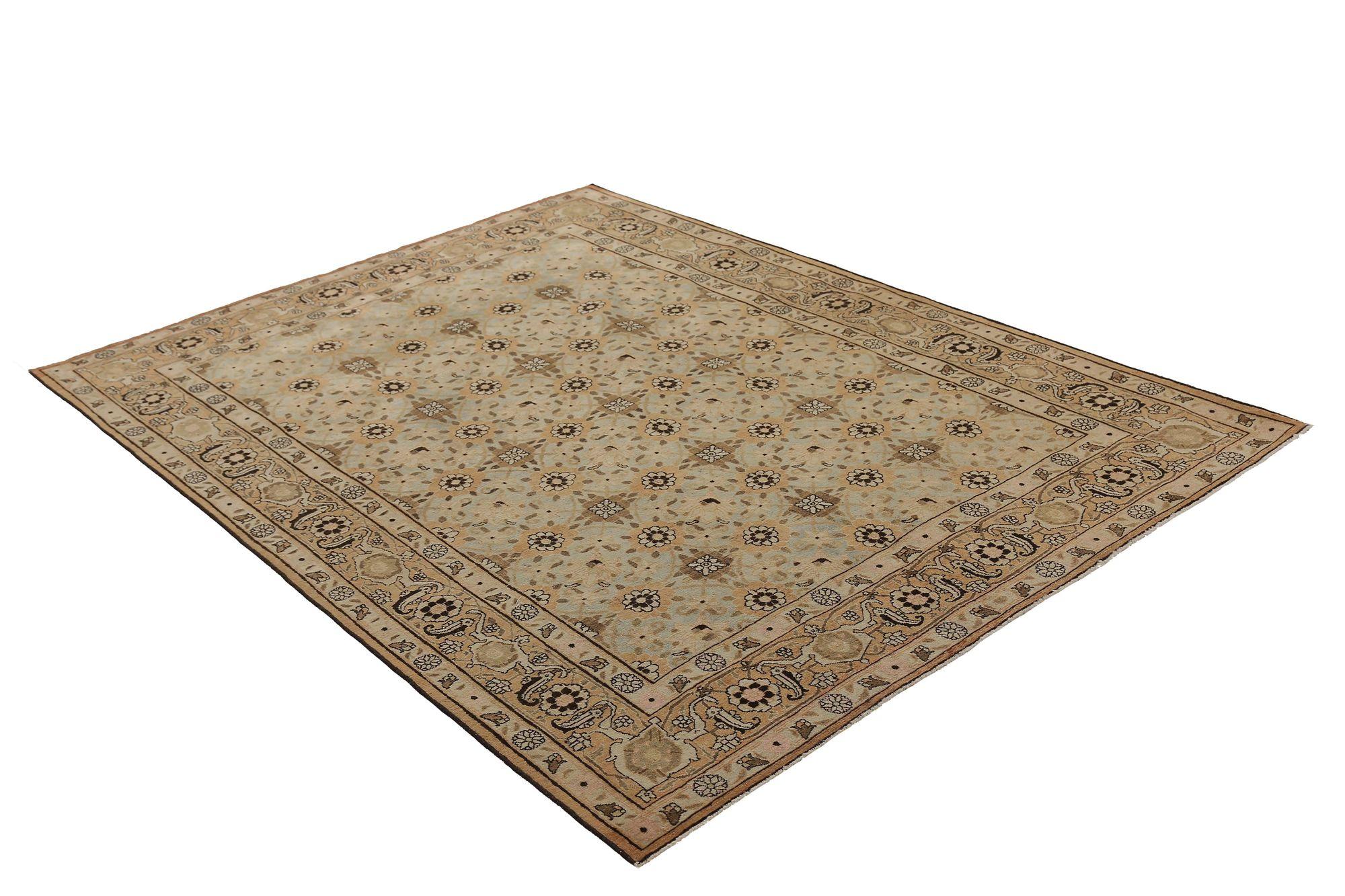 Persischer Varamin Kleiner Teppich - Wolle Braun Elfenbein Hellblau Taupe - 97149 (Irakisch) im Angebot
