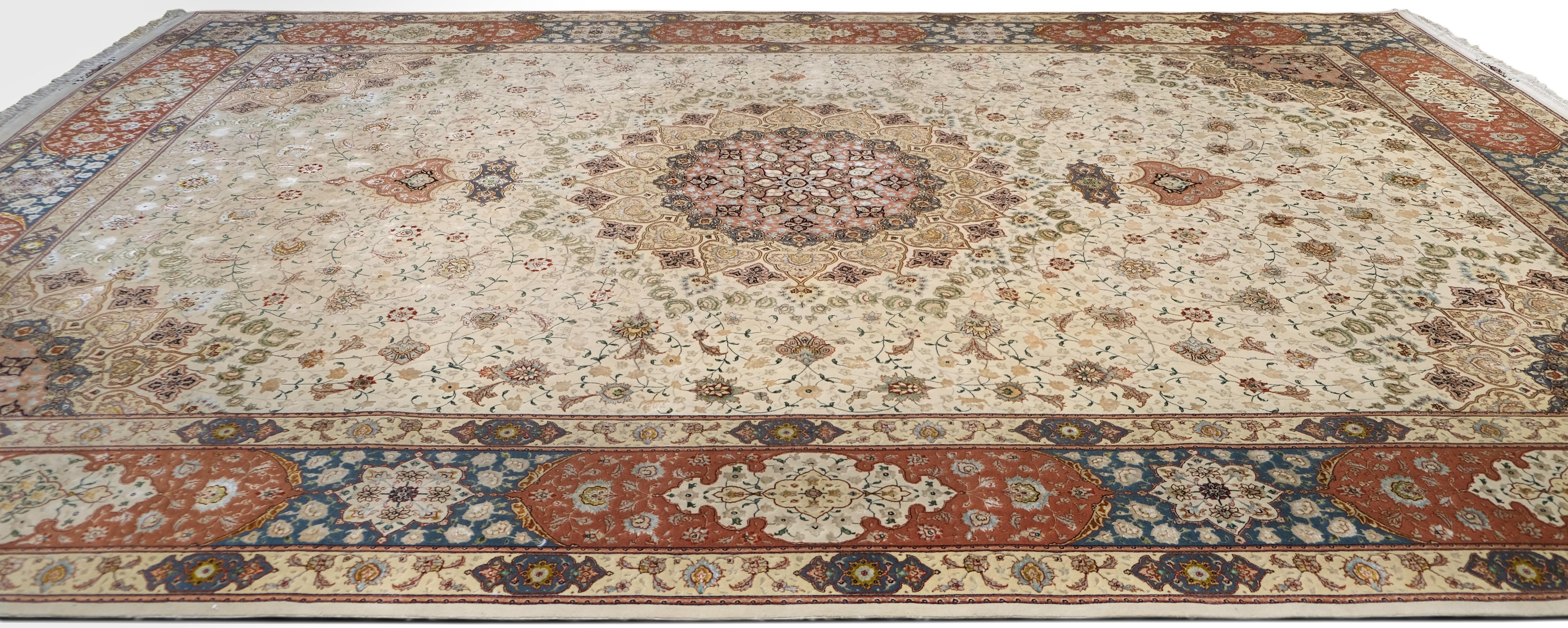Hand-Knotted Persian Vintage Isfahan Wool and Silk Rug 11'2''x16'5'' For Sale