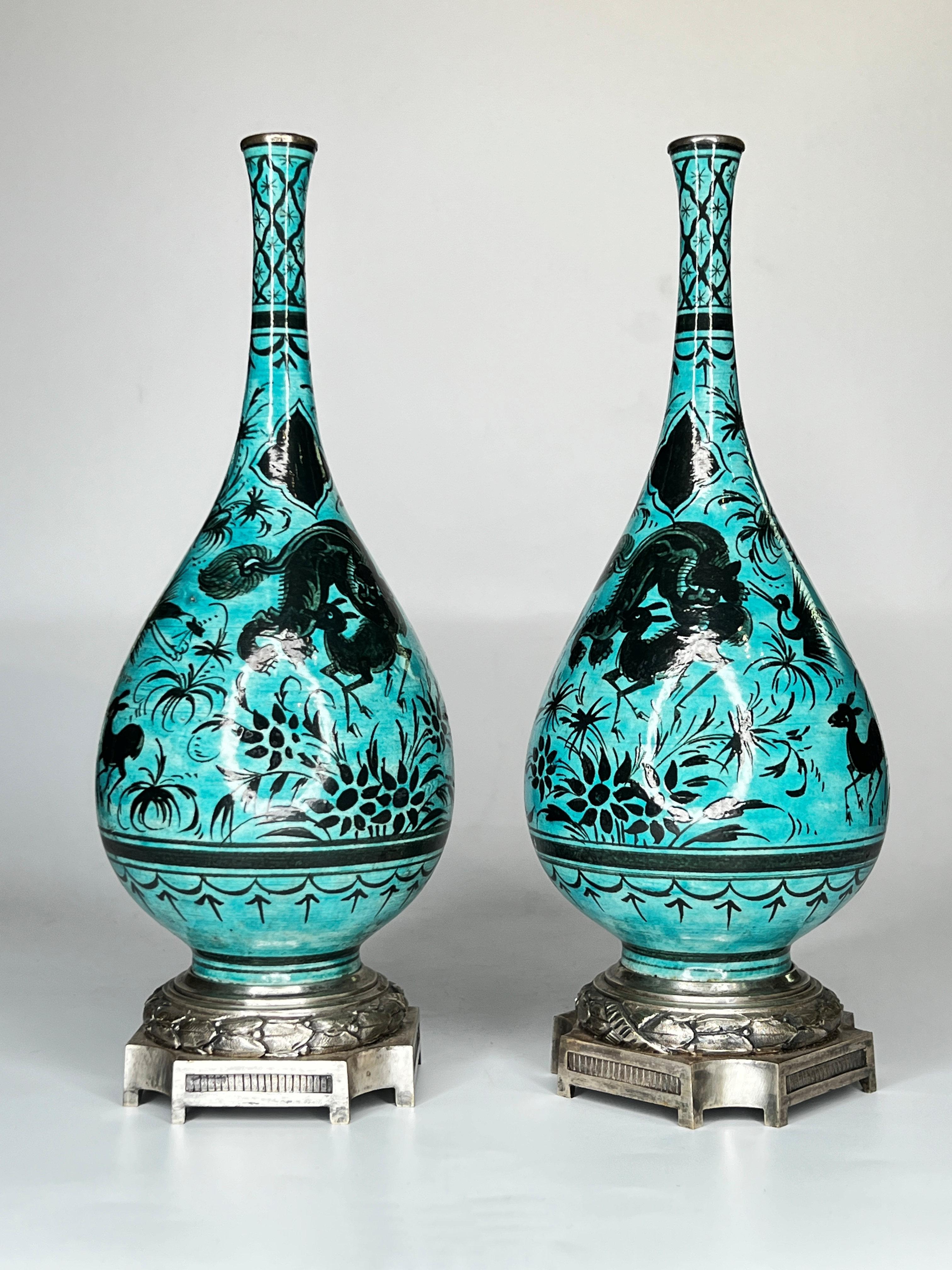 French Persian Ware Ceramic Bottle Vases Attributed to Samson et Cie For Sale