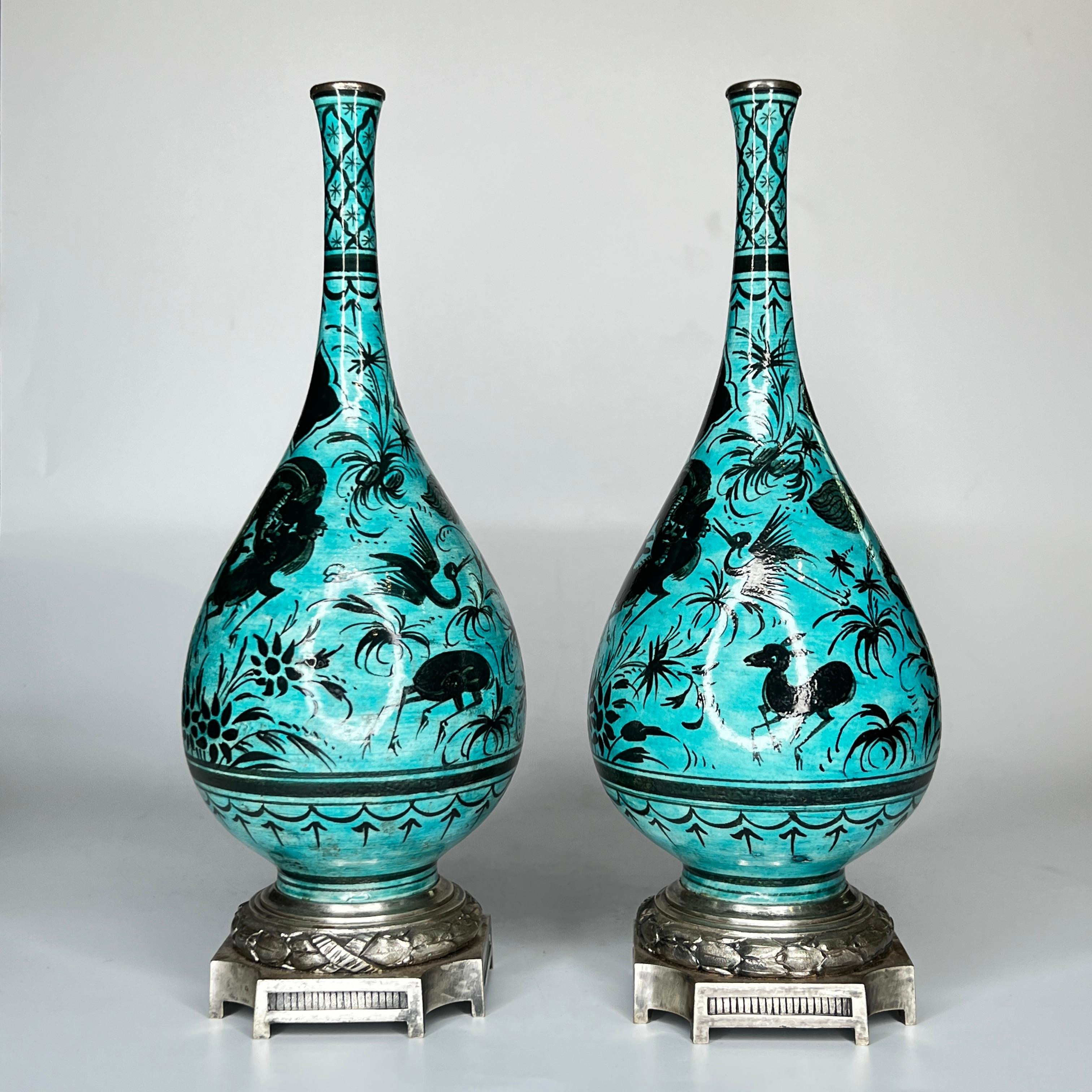 Persian Ware Ceramic Bottle Vases Attributed to Samson et Cie In Good Condition For Sale In New York, US
