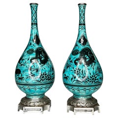 Antique Persian Ware Ceramic Bottle Vases Attributed to Samson et Cie