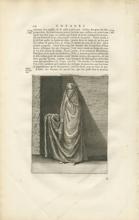 Persian Woman in Veil, Cornelis de Bruyn Travel Engraving, 1704