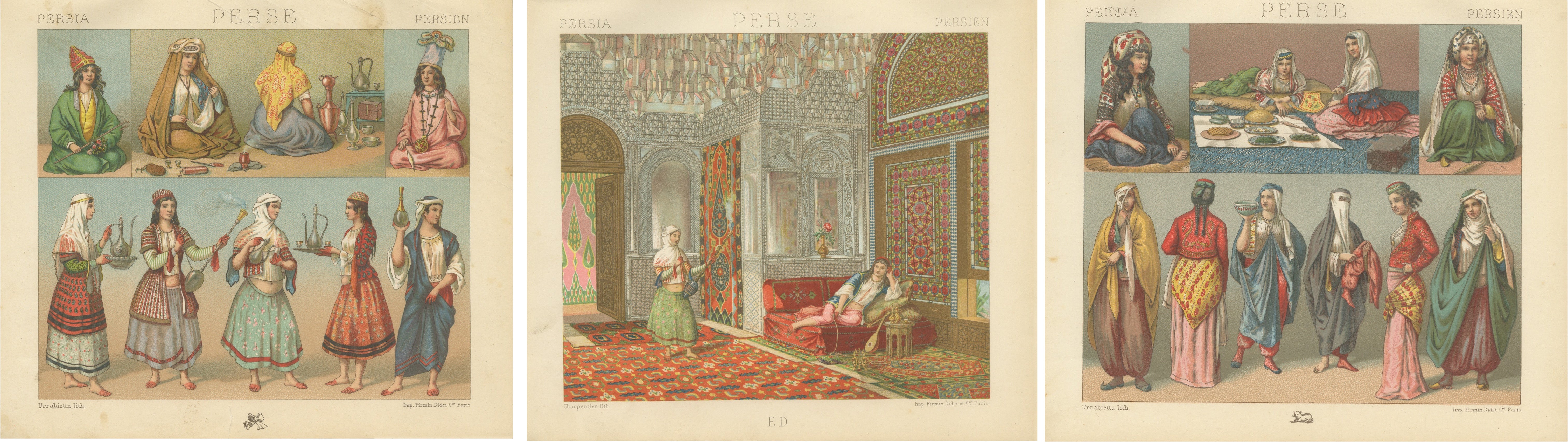 Persian Women & Interior Lithographs, Oriental Costume, Paris c.1888 Set For Sale