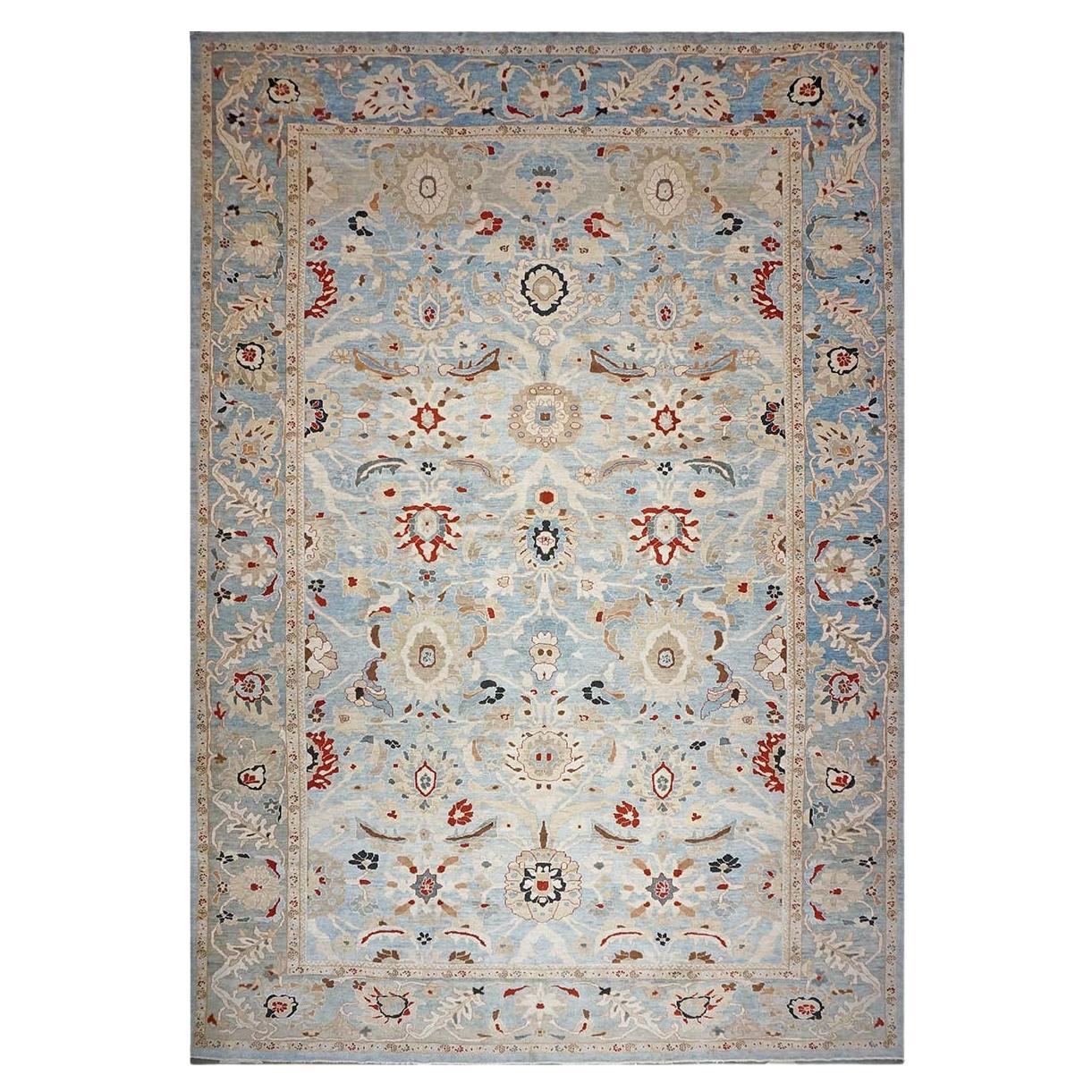 Persische Wolle Sultanabad 14 x 20 Elfenbein, Hellblau & Rost Handgefertigt Bereich Teppich