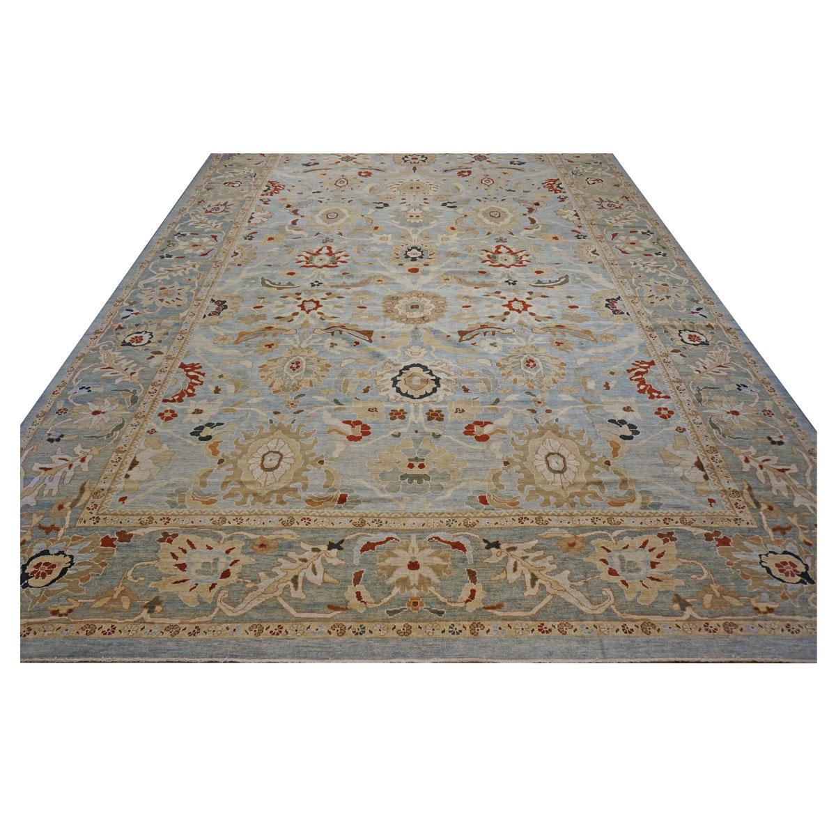 Condition: New

Origin: Persia

Design: Sultanabad

Actual Size: 14.2 x 20.3 

Colors:  Light Blue, Teal, Rust

Content: Wool
