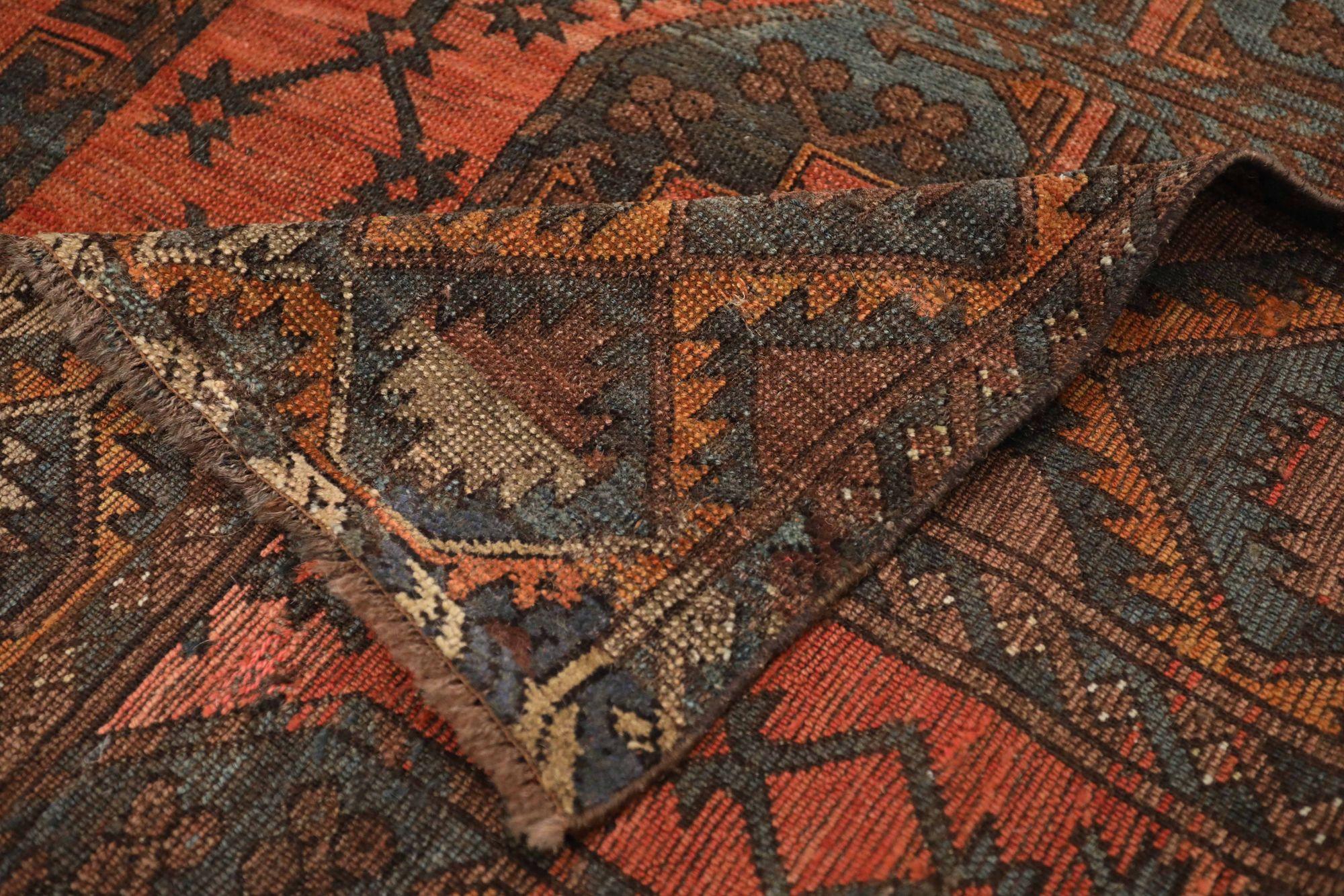 Persischer Yamoud Kleiner Teppich - Wolle Marineblau Rot Design - 93398 (20. Jahrhundert) im Angebot