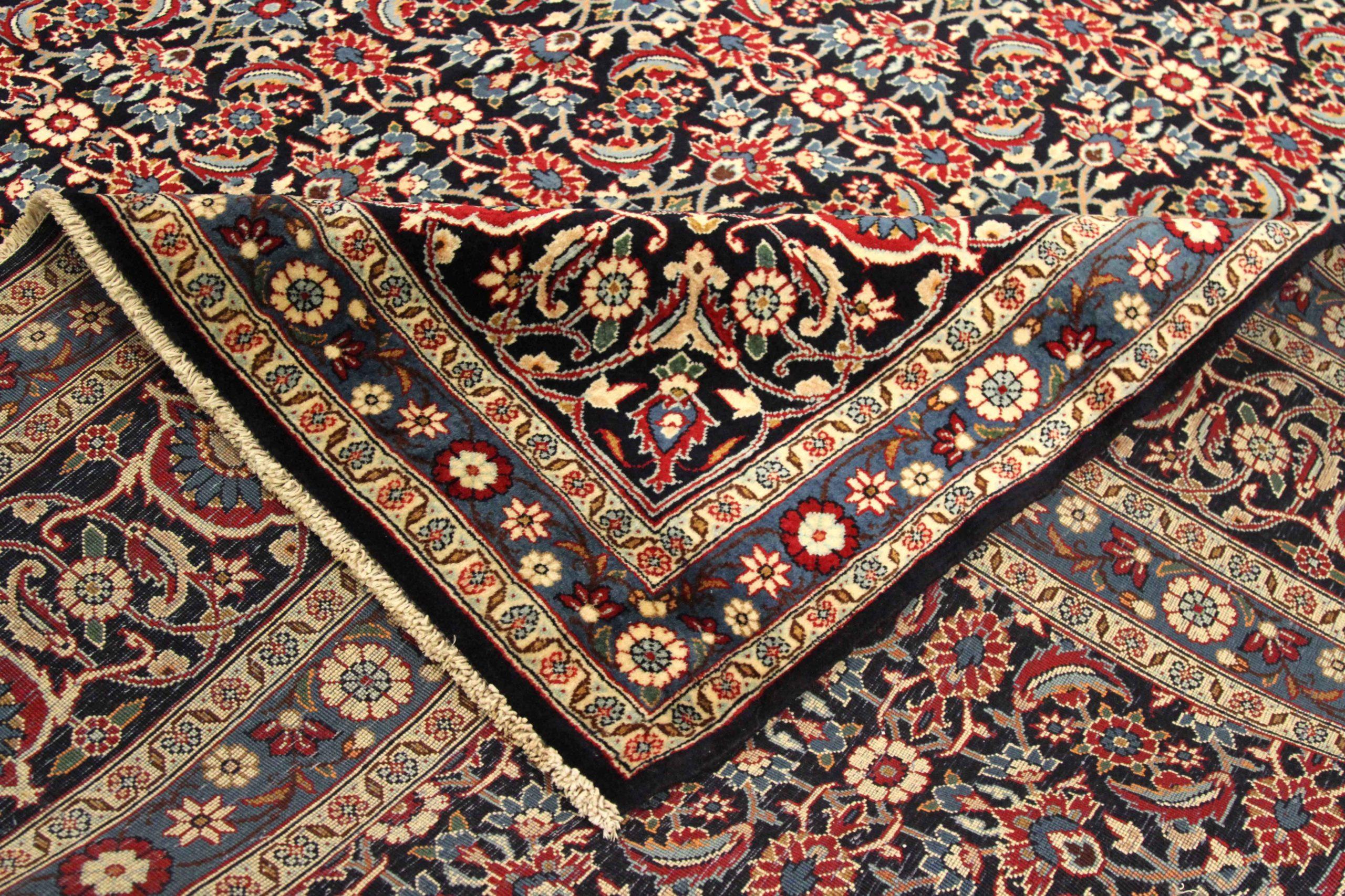 Persische Yazd-Teppiche um 1940 - Wolle Blau Elfenbein Marineblau Blau Rot Design - 75593 (Asiatisch) im Angebot