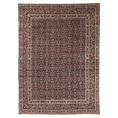 Persian Yazd Area Rugs Circa 1940 - Wool Blue Ivory Navy Blue Red Design - 75593