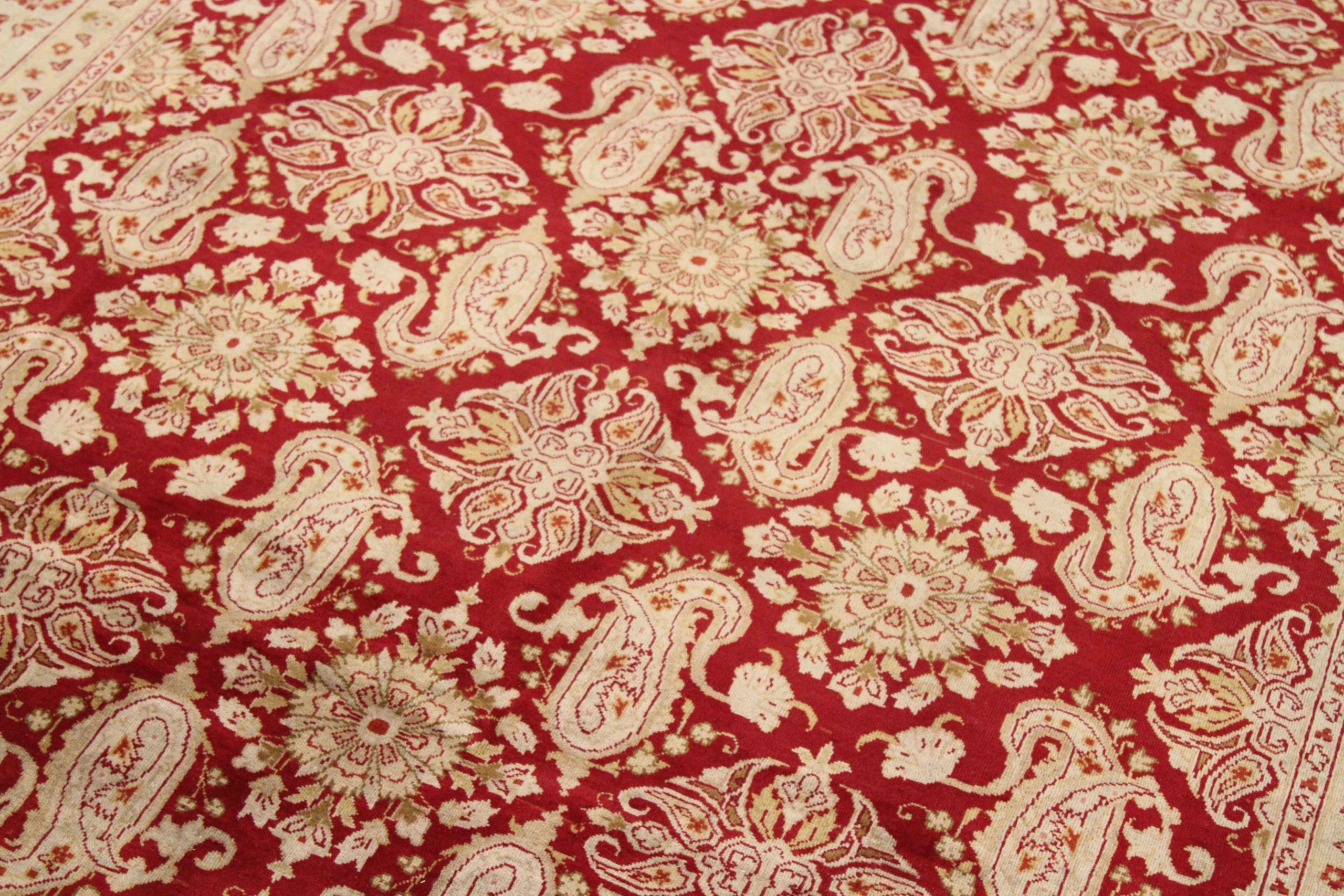 Persische Yazd-Teppiche Circa 1940 - Wolle Elfenbein Rot Design - 75572 (Asiatisch) im Angebot