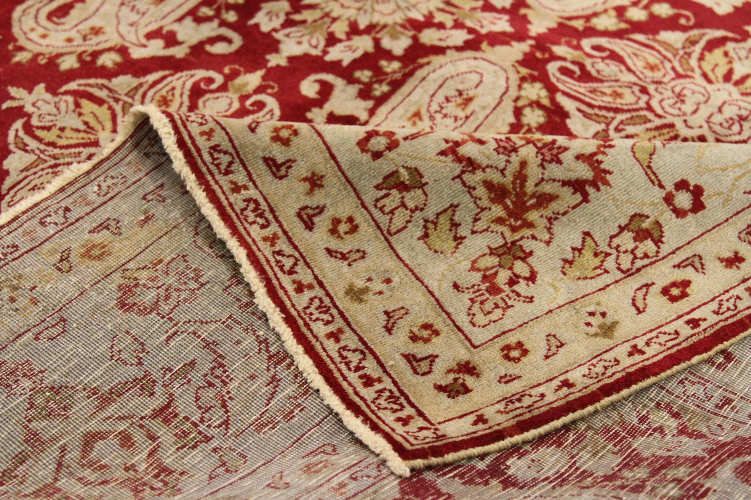 Persische Yazd-Teppiche Circa 1940 - Wolle Elfenbein Rot Design - 75572 im Zustand „Hervorragend“ im Angebot in Dallas, TX