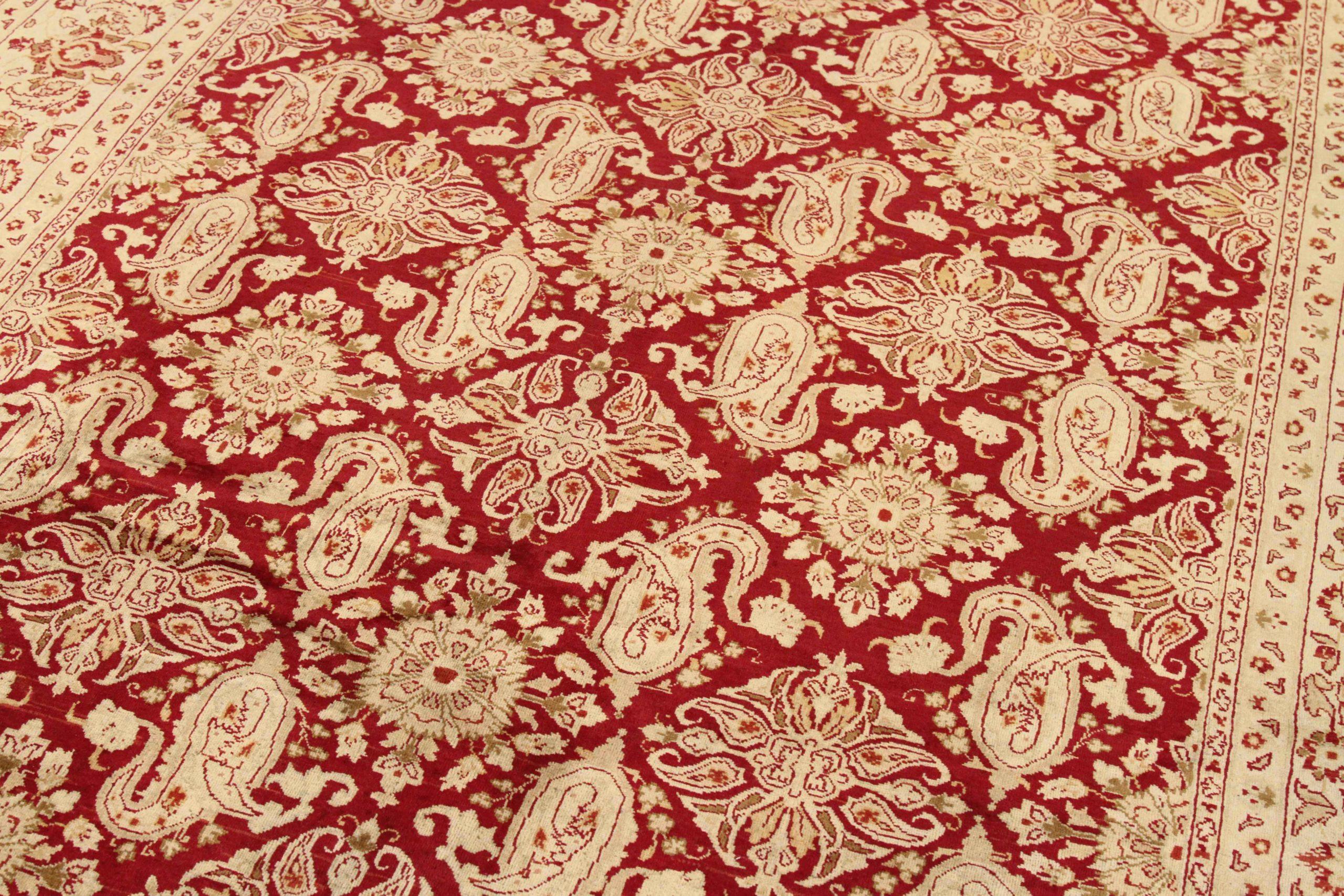Persische Yazd-Teppiche Circa 1940 - Wolle Elfenbein Rot Design - 75592 (Asiatisch) im Angebot