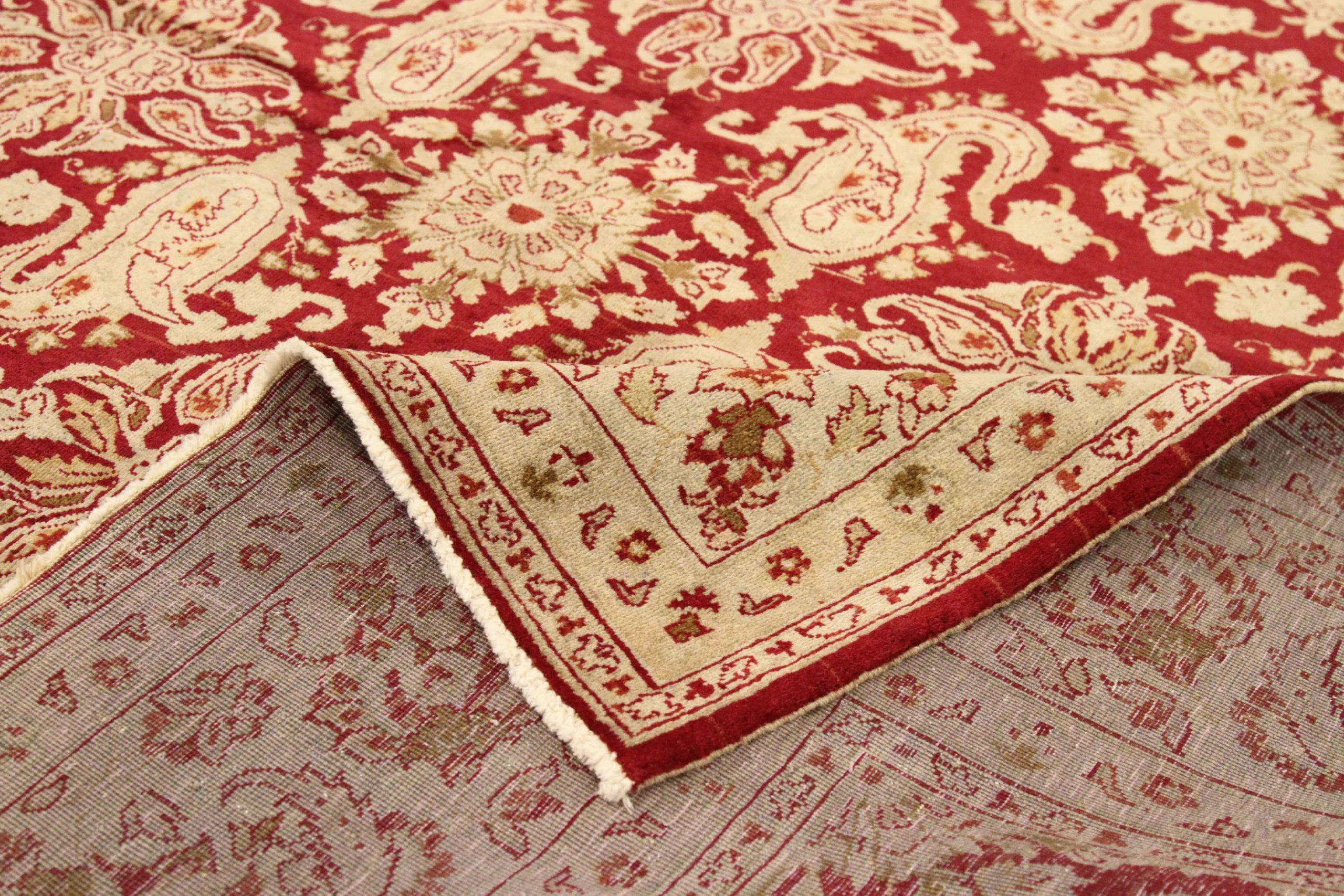 Persische Yazd-Teppiche Circa 1940 - Wolle Elfenbein Rot Design - 75592 im Zustand „Hervorragend“ im Angebot in Dallas, TX