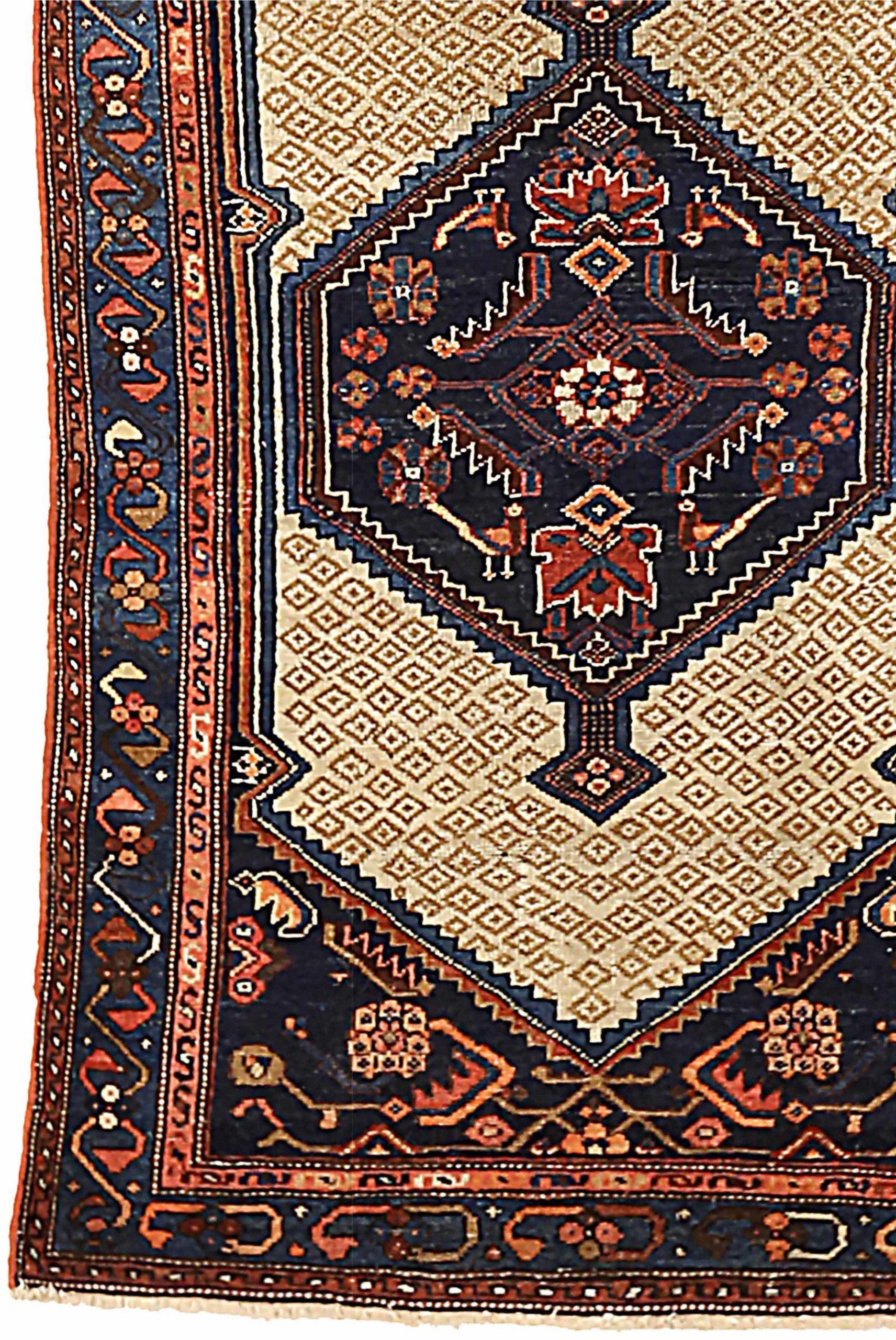 Persischer Zanjan-Läufer Circa 1910 - Wolle Elfenbein Marineblau Blau Rot 73974 (Asiatisch) im Angebot
