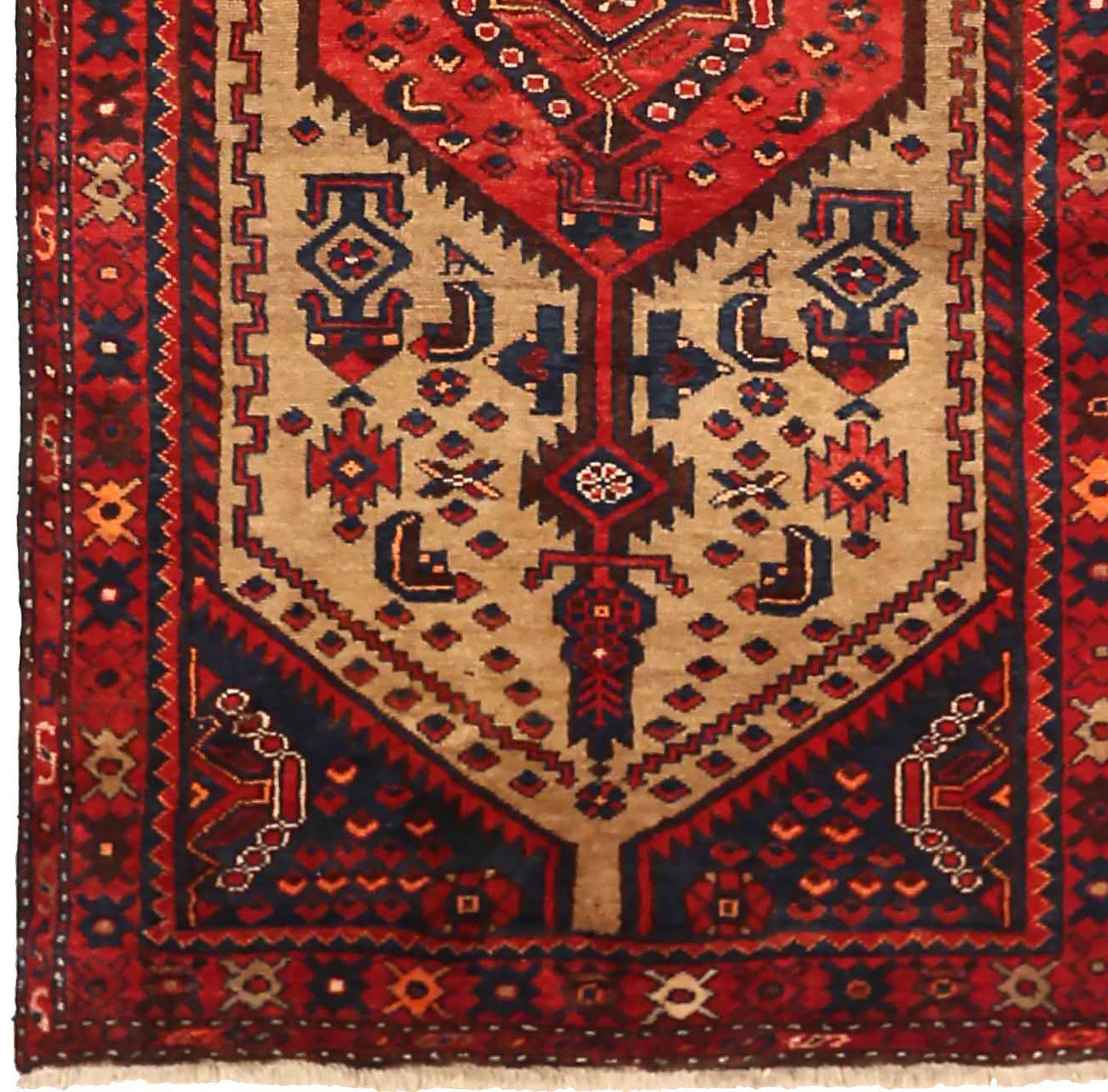 Persischer Zanjan-Läufer Circa 1910 - Wolle Elfenbein Marineblau Blau Rot 71255 (Asiatisch) im Angebot