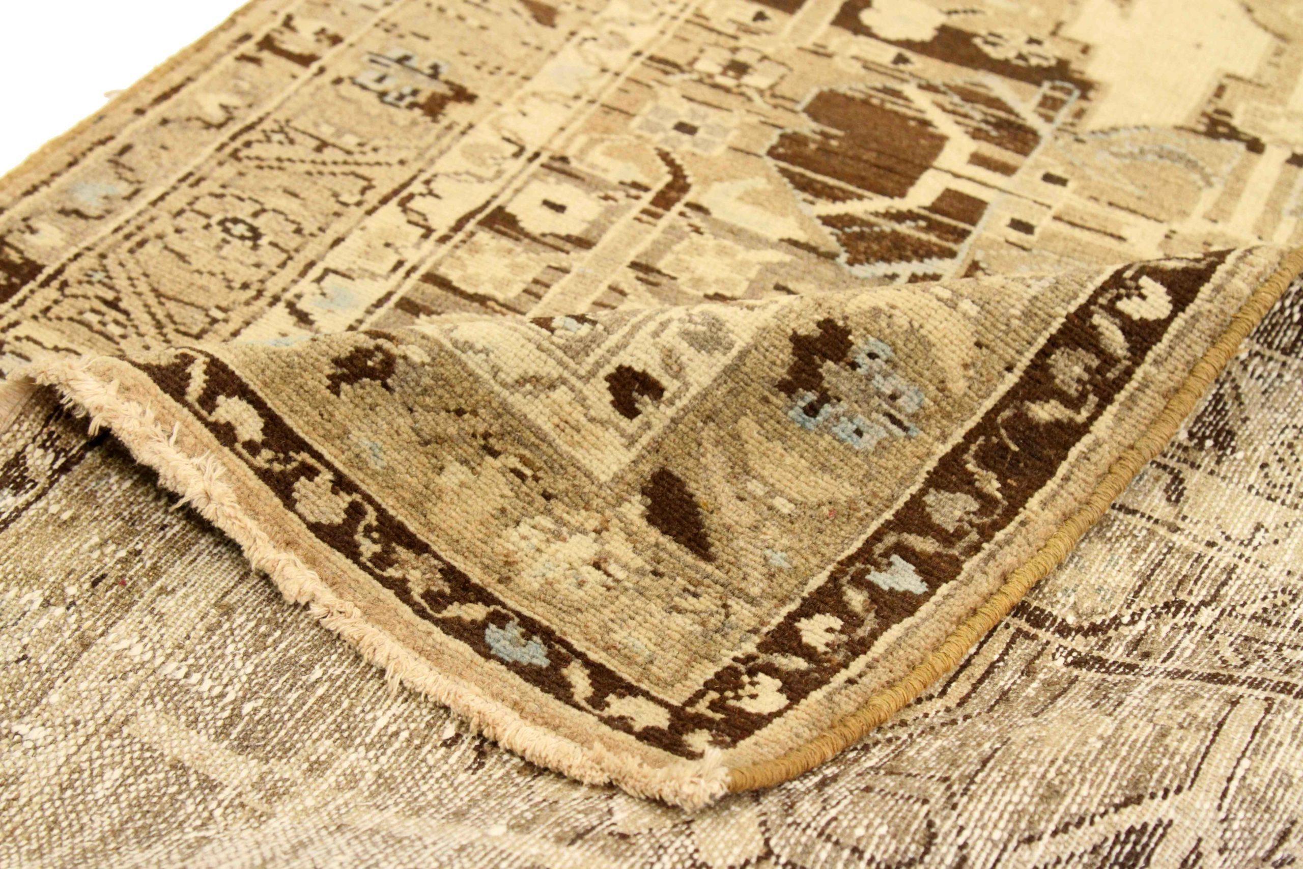 Persischer Zanjan Läufer Teppich - Wolle Braun Elfenbein Taupe Design - 75781 (Irakisch) im Angebot