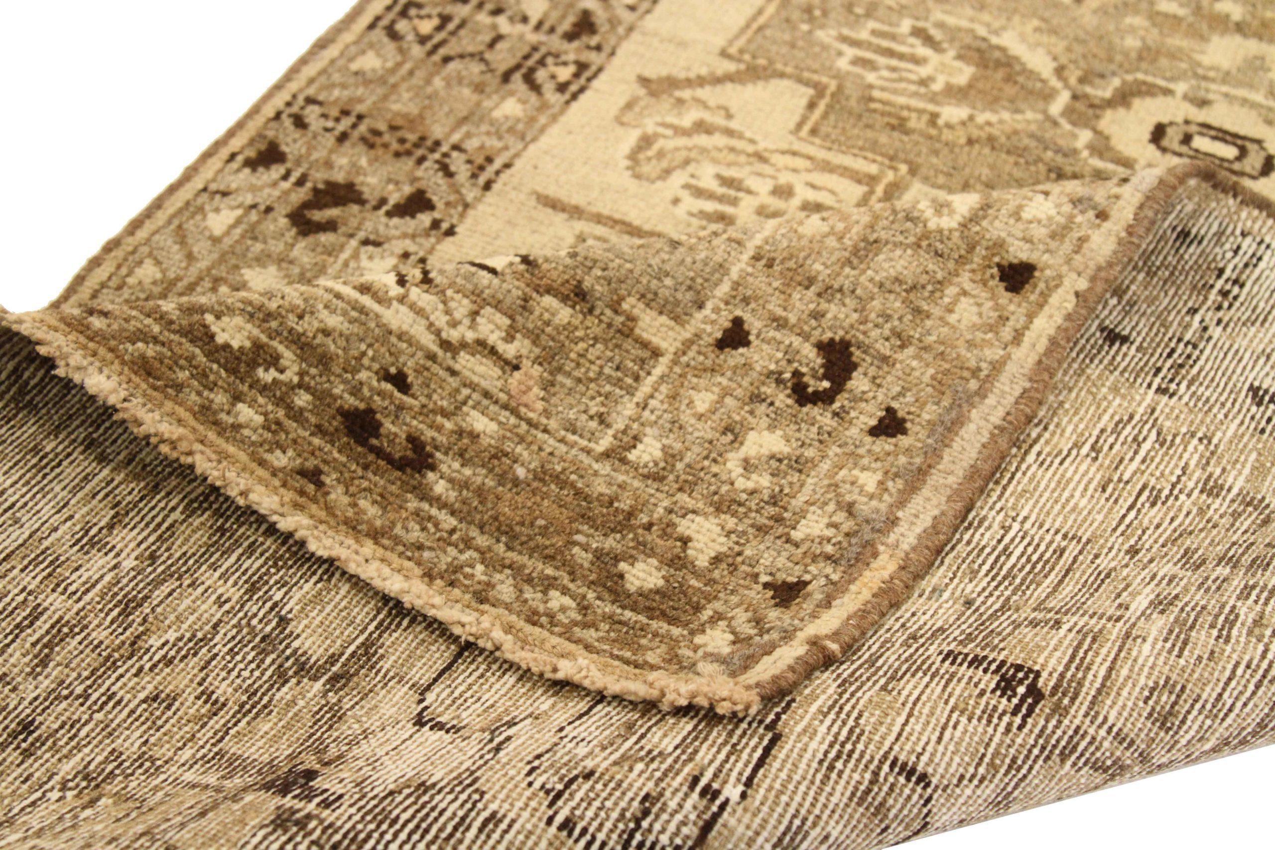 Persischer Zanjan Läufer Teppich - Wolle Braun Elfenbein Taupe Design - 75816 (Irakisch) im Angebot