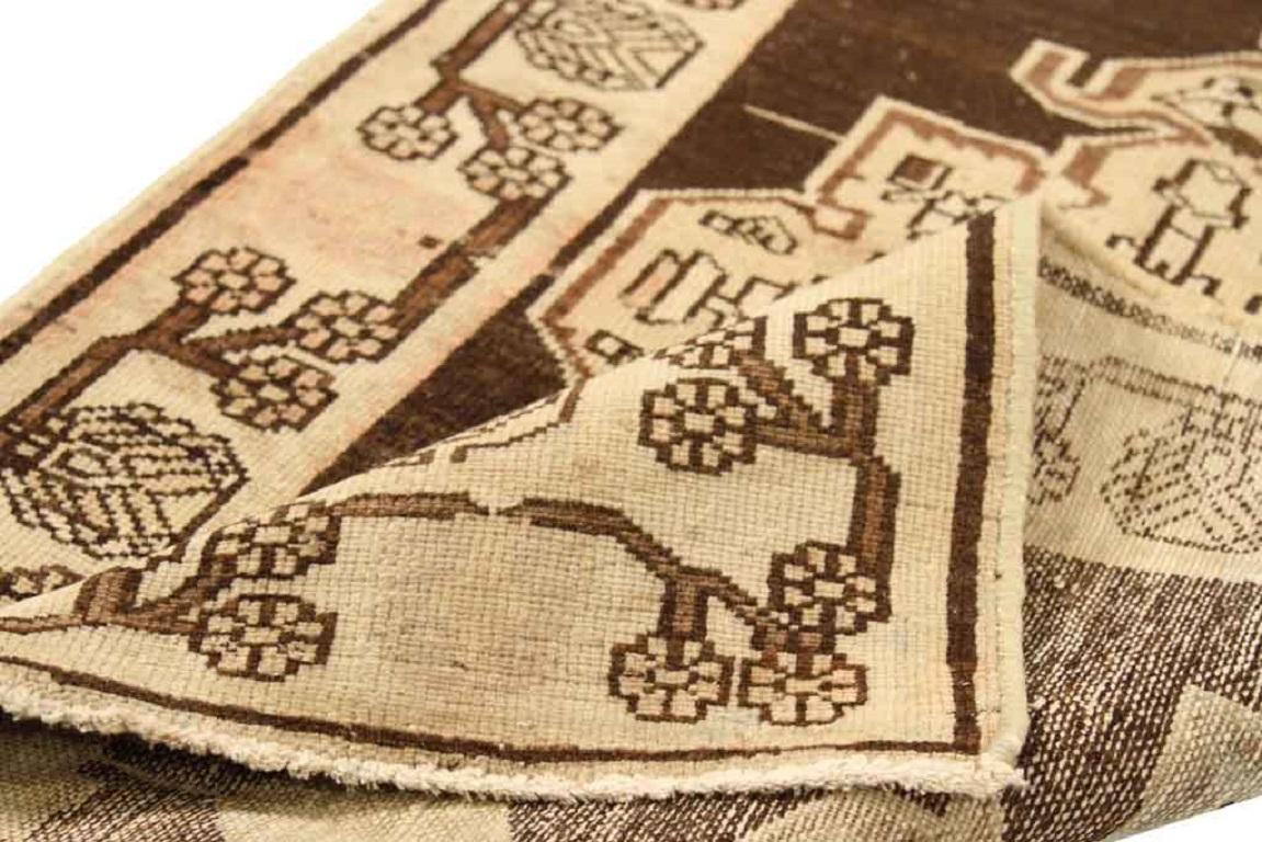 Persischer Zanjan Kleiner Teppich CIRCA 1910 - Wolle Braun Elfenbein 73602 (Asiatisch) im Angebot