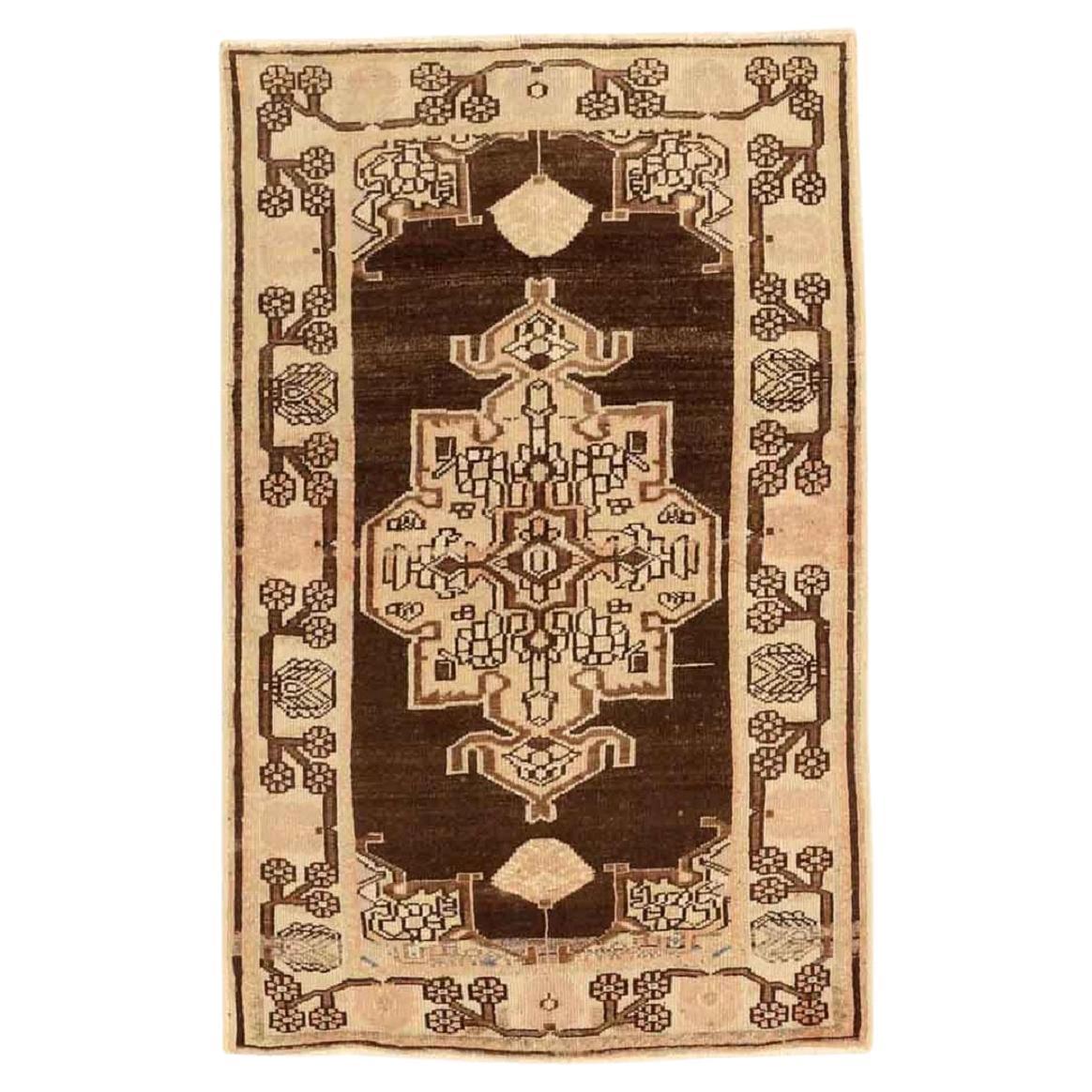 Alfombra Persa Zanjan Pequeña Circa 1910 - Lana Marrón Marfil 73602
