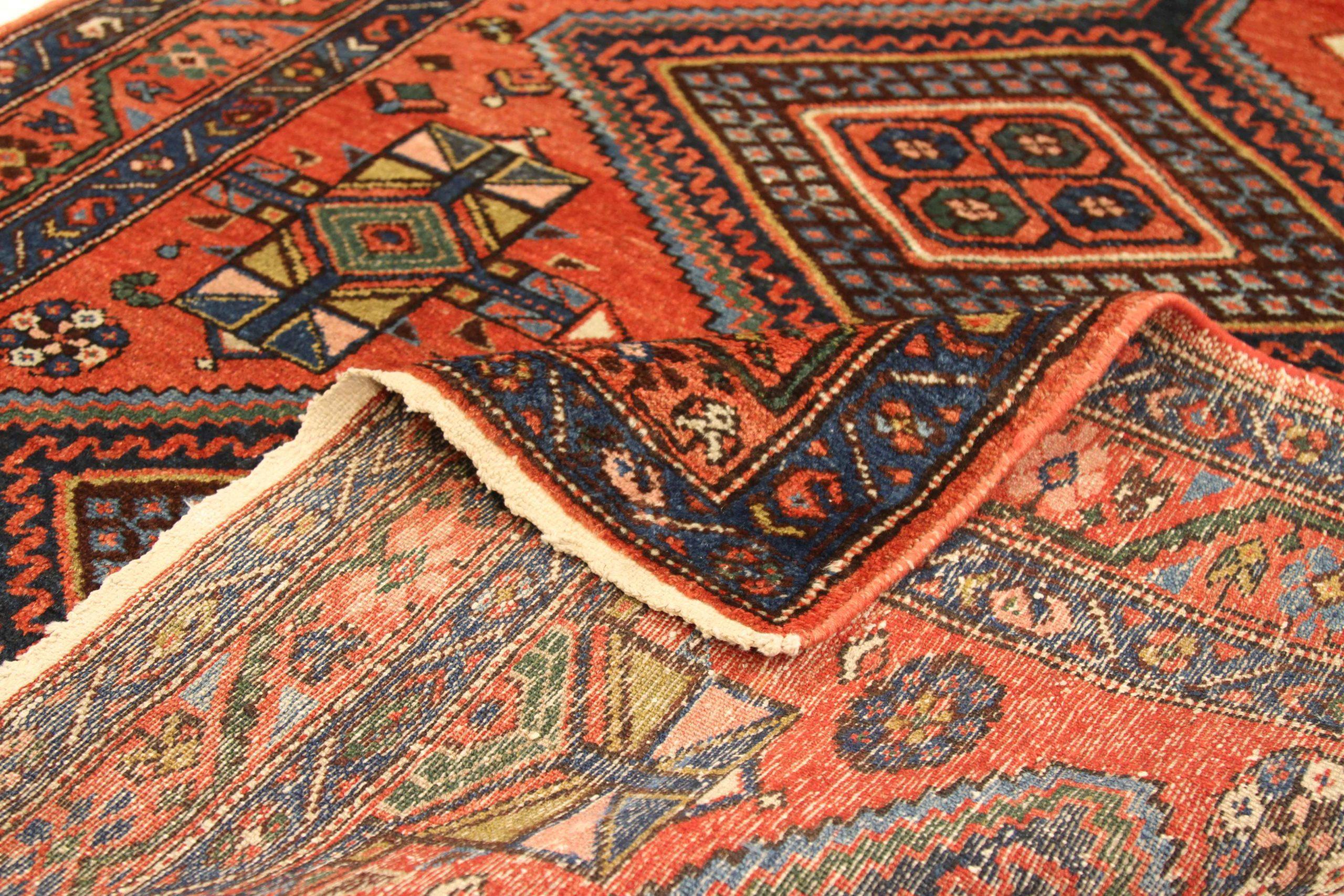 Persischer Zanjan Kleiner Teppich CIRCA 1910 - Wolle Marineblau Purpel Gelb 71242 (Asiatisch) im Angebot